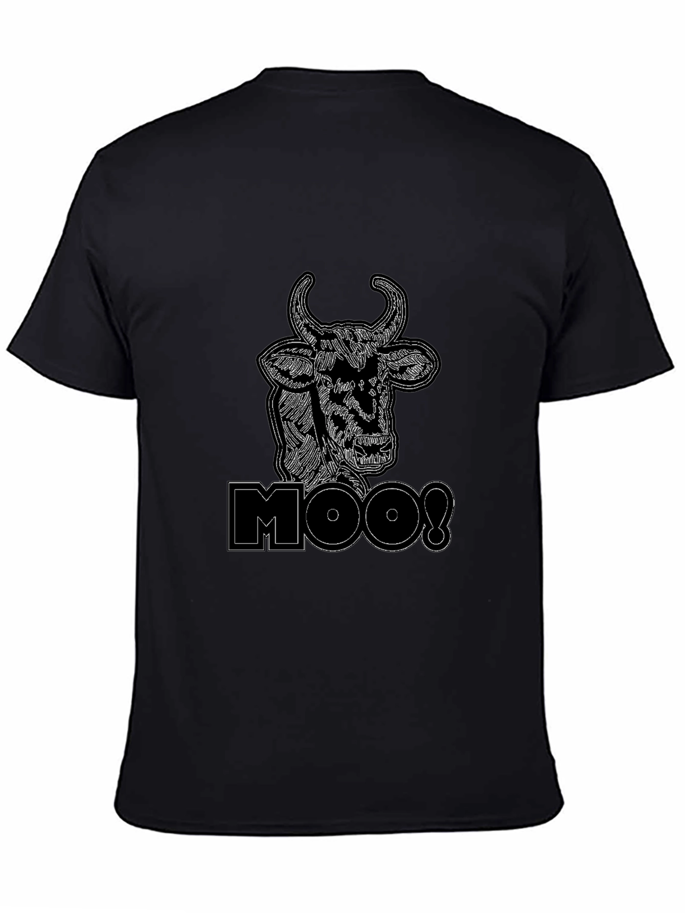 Black Moo! Graphic Print Black Cotton T-Shirt view 4