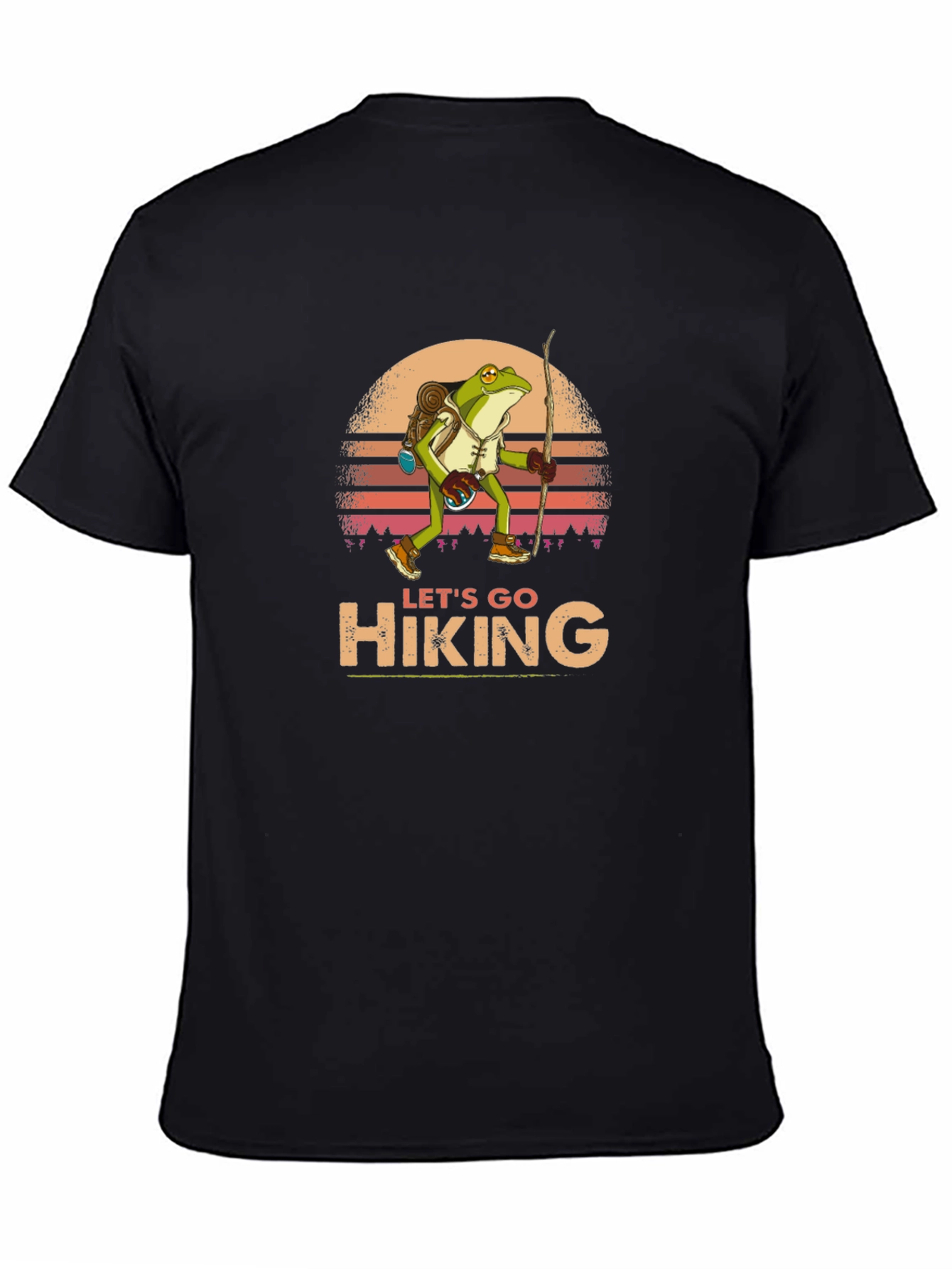 Black Let's Go Hiking Frog Graphic T-Shirt view 4