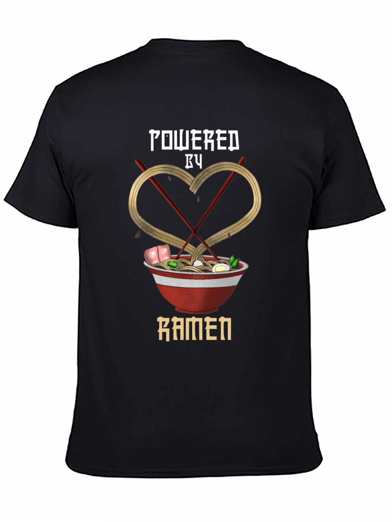 Black Powered by Ramen Graphic Tee - Unisex Black T-Shirt view 4