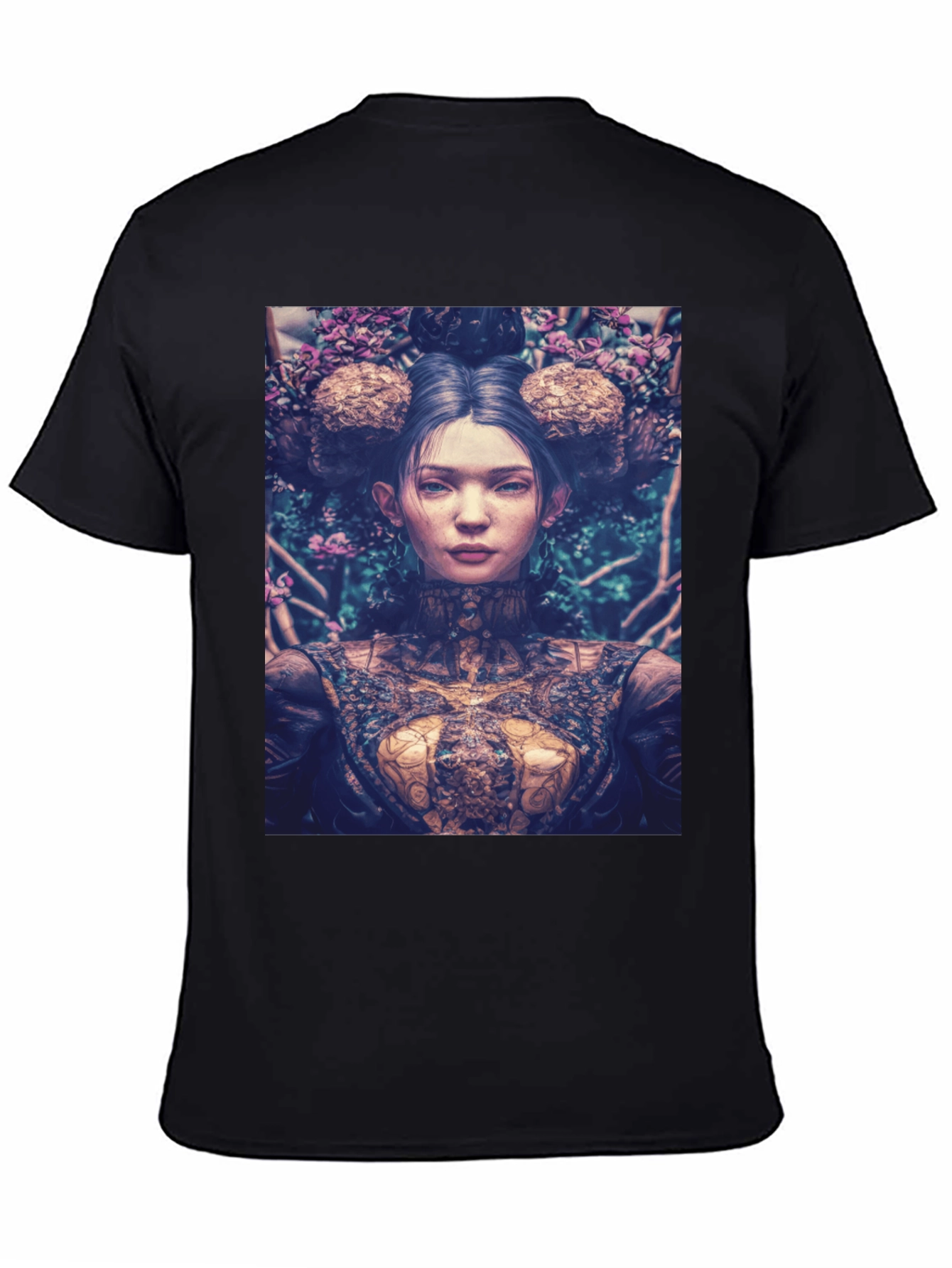 Black Artistic Floral Portrait Graphic Tee - Black view 4