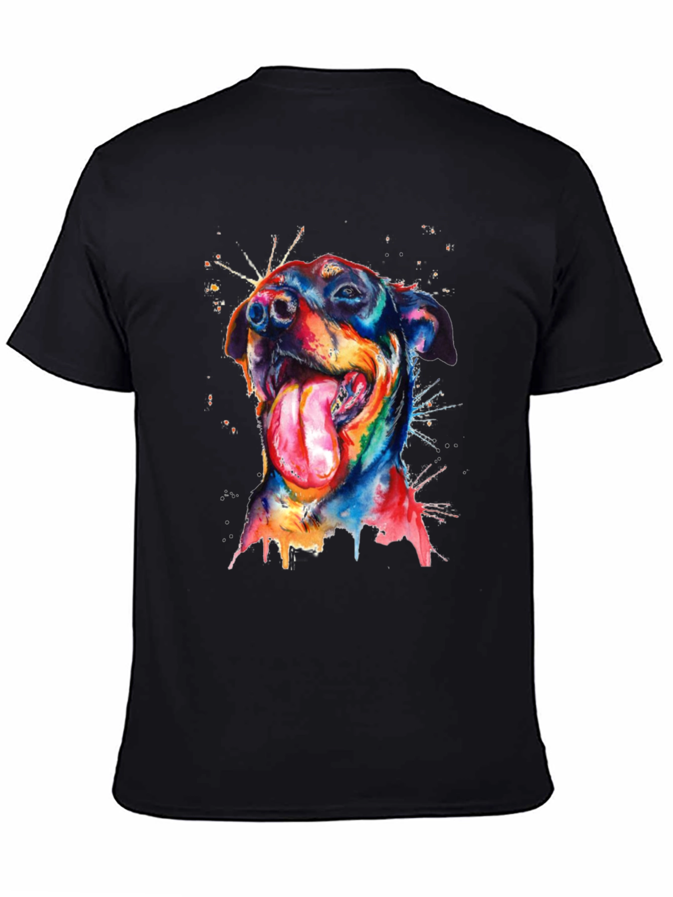 Black Dog Watercolor Men's Black T-Shirt view 4