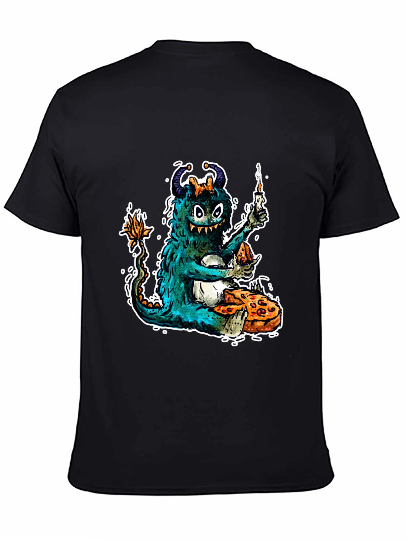 Black Monster Pizza Party Graphic T-Shirt view 4