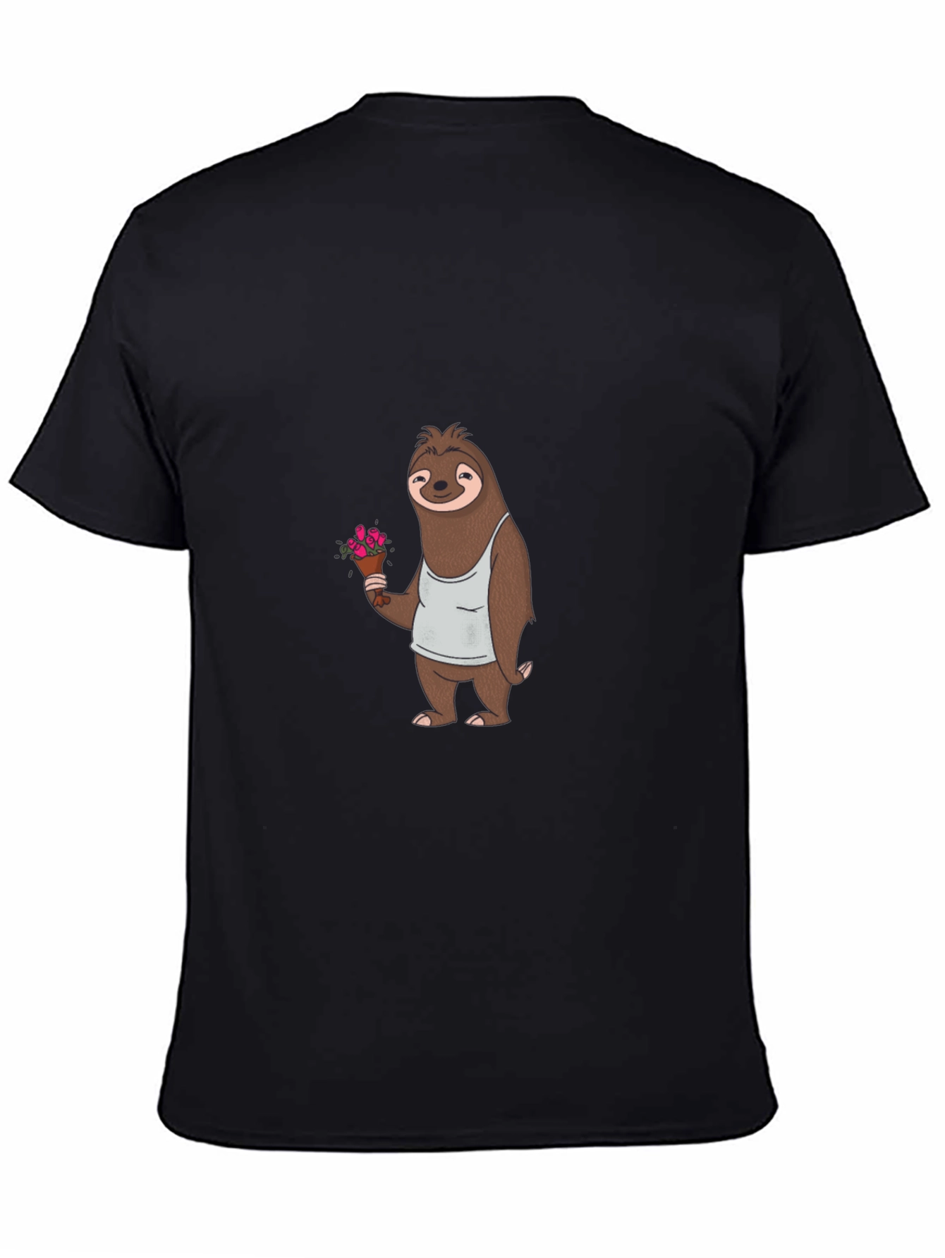 Black Sloth with Flowers Graphic Tee - Black Cotton Shirt view 4