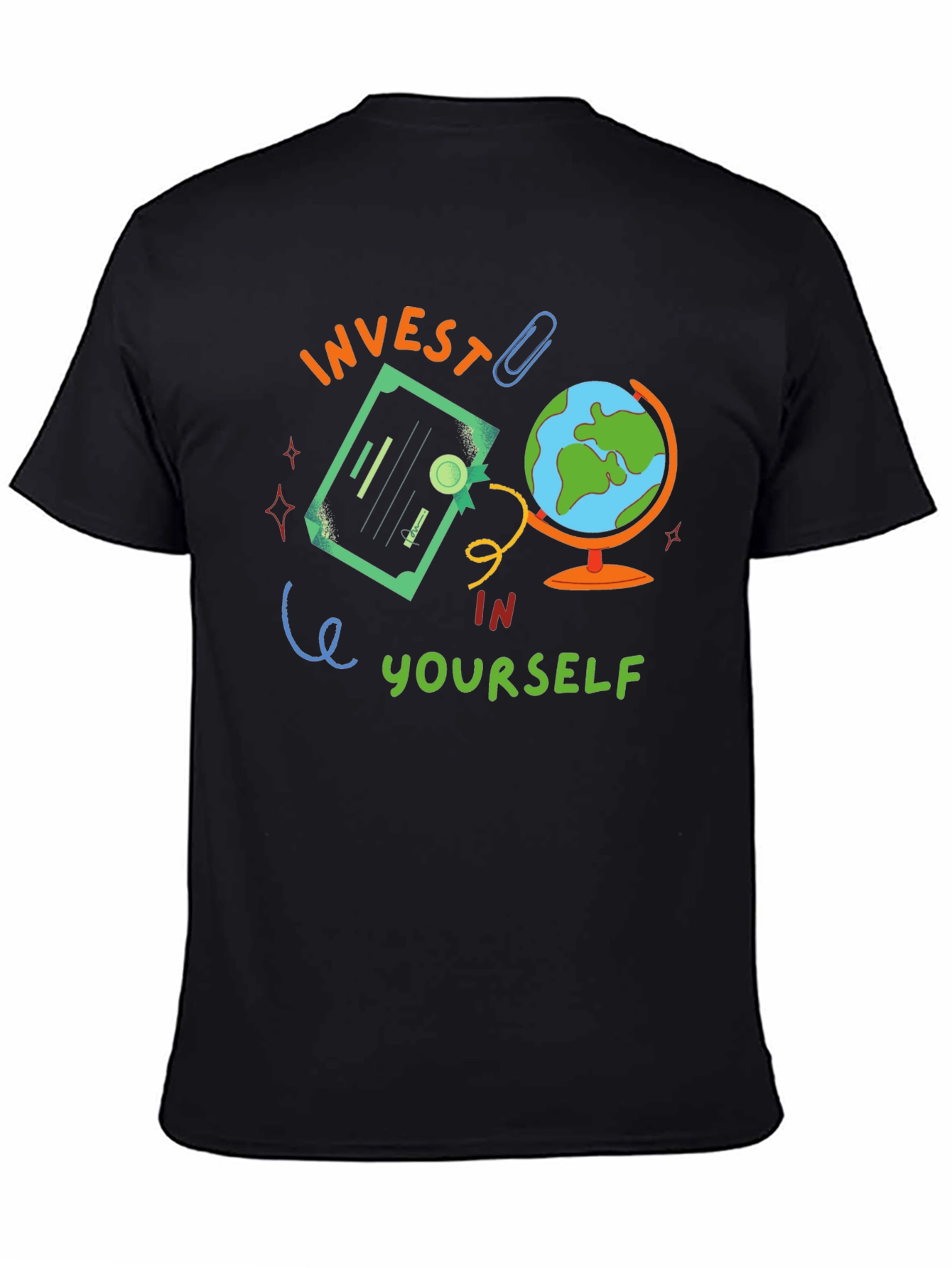 Black Invest In Yourself Graphic Tee - Motivational Black T-Shirt view 4