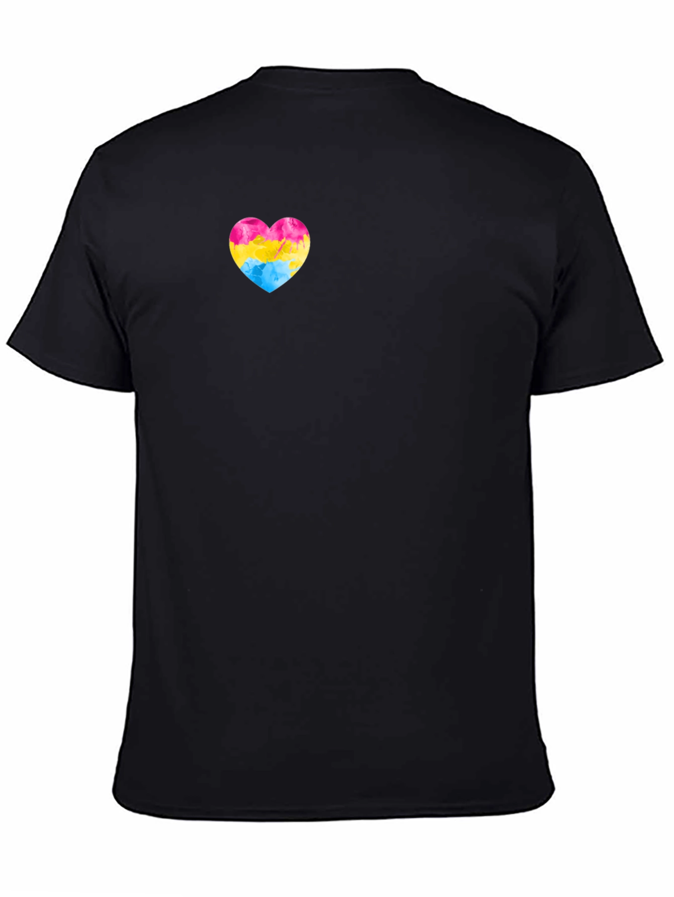 Black Pansexual Pride Heart T-Shirt - Black Cotton Tee view 4