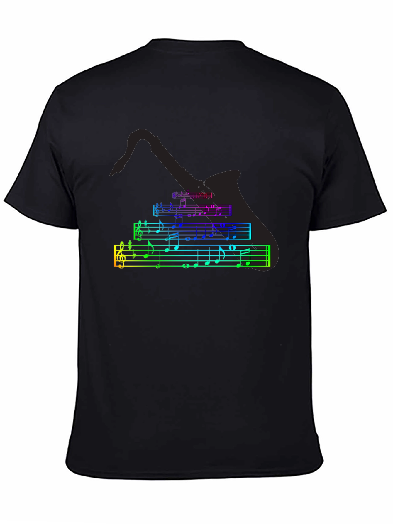 Black Music Notes Saxophone T-Shirt - Black Cotton Tee view 4
