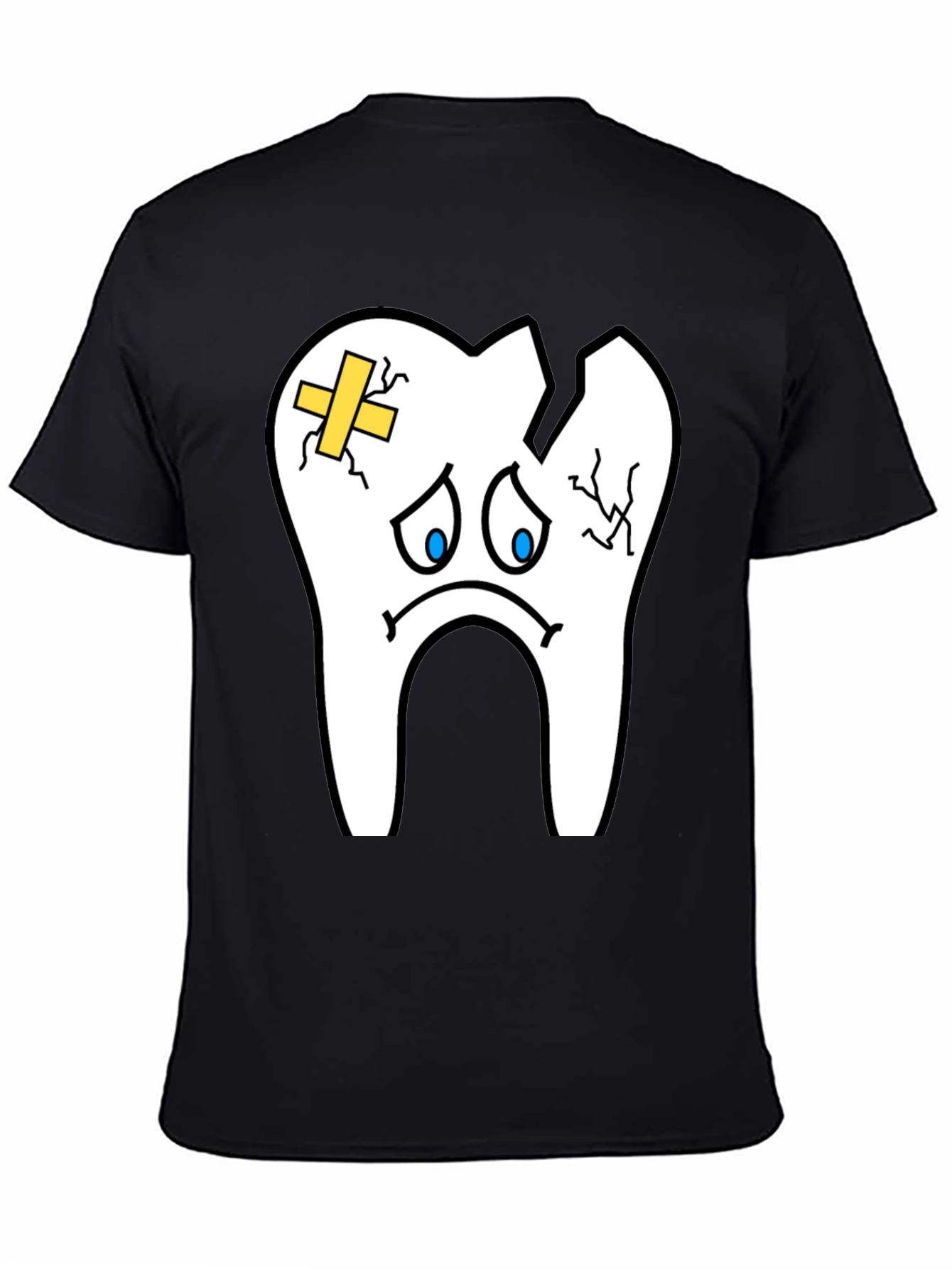 Black Sad Broken Tooth Graphic Tee - Dental Humor T-Shirt view 4