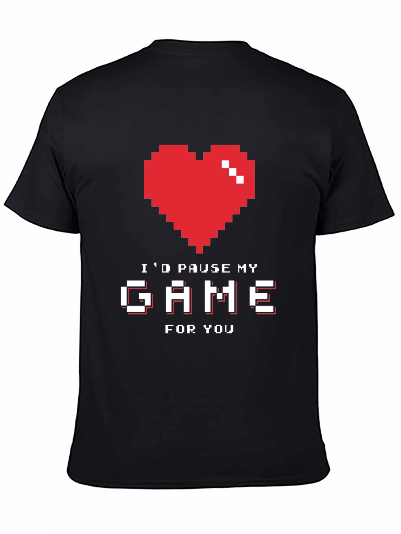Black Gamer Love T-Shirt - I'd Pause My Game For You - Pixel Heart view 4