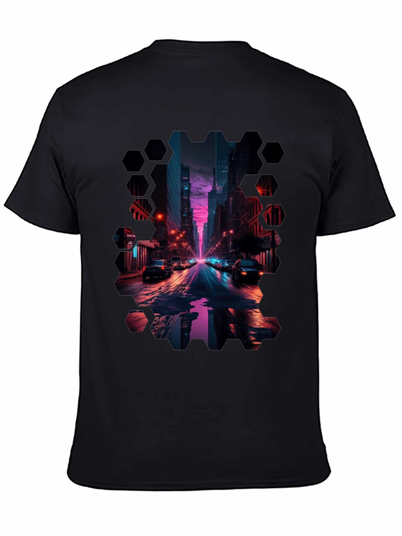 Black Cyberpunk Cityscape T-Shirt view 4