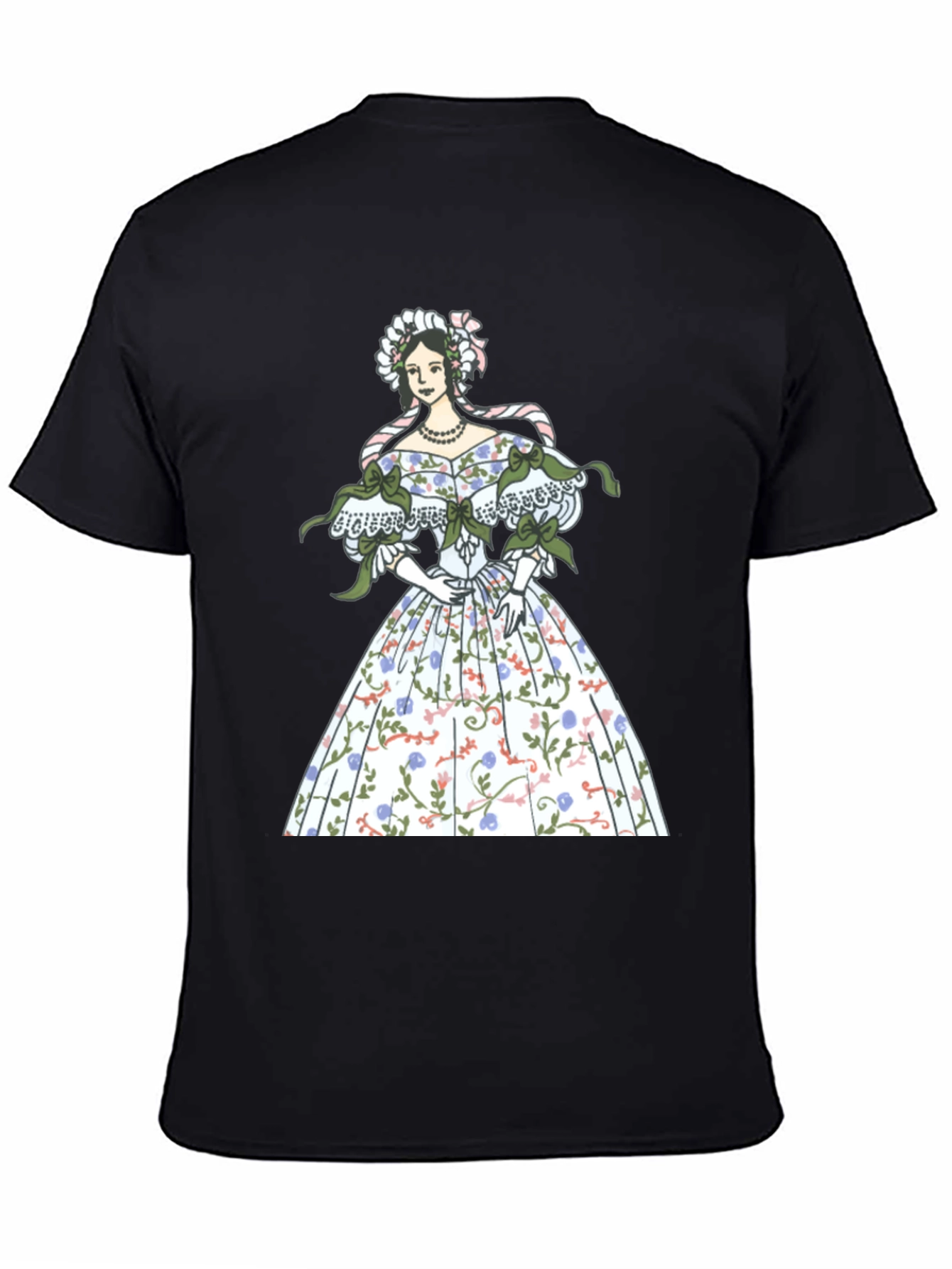 Black Elegant Floral Dress Graphic Tee - Black view 4
