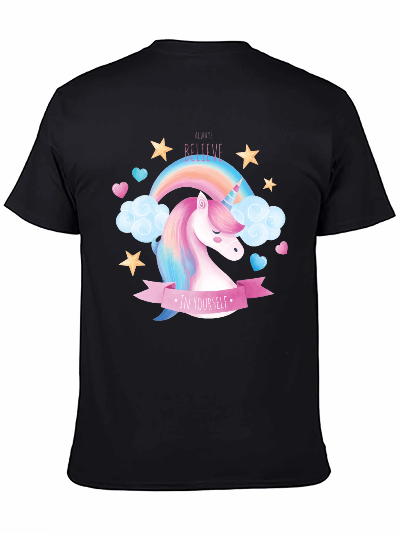 Black Believe In Yourself Unicorn T-Shirt - Black Cotton view 4