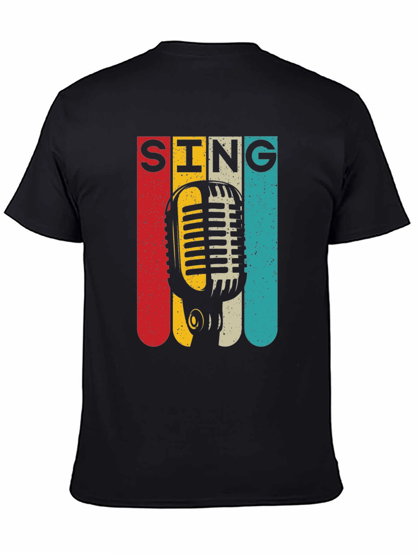 Black Retro Microphone SING Graphic Tee view 4