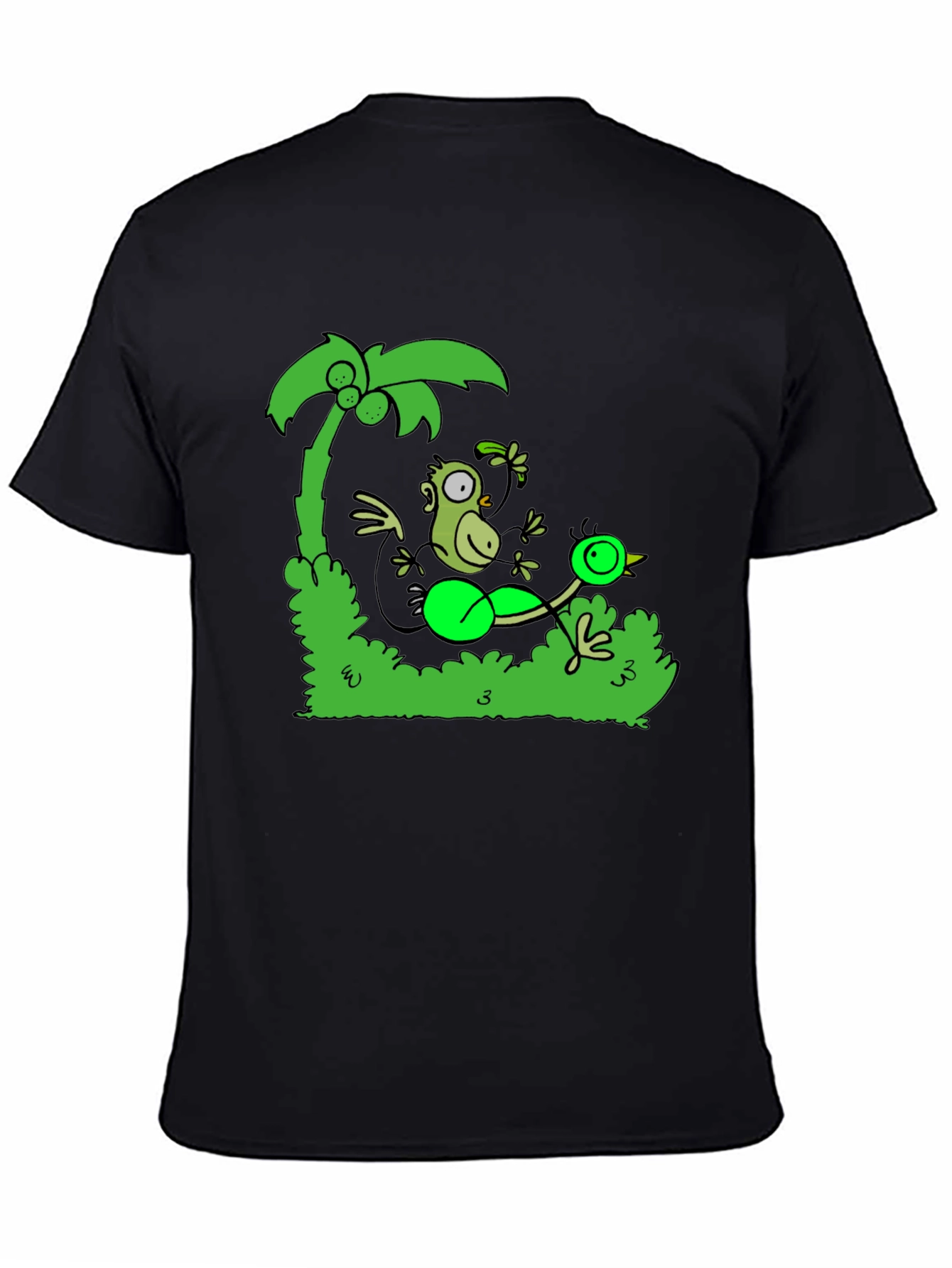 Black Funny Monkey and Bird T-Shirt view 4
