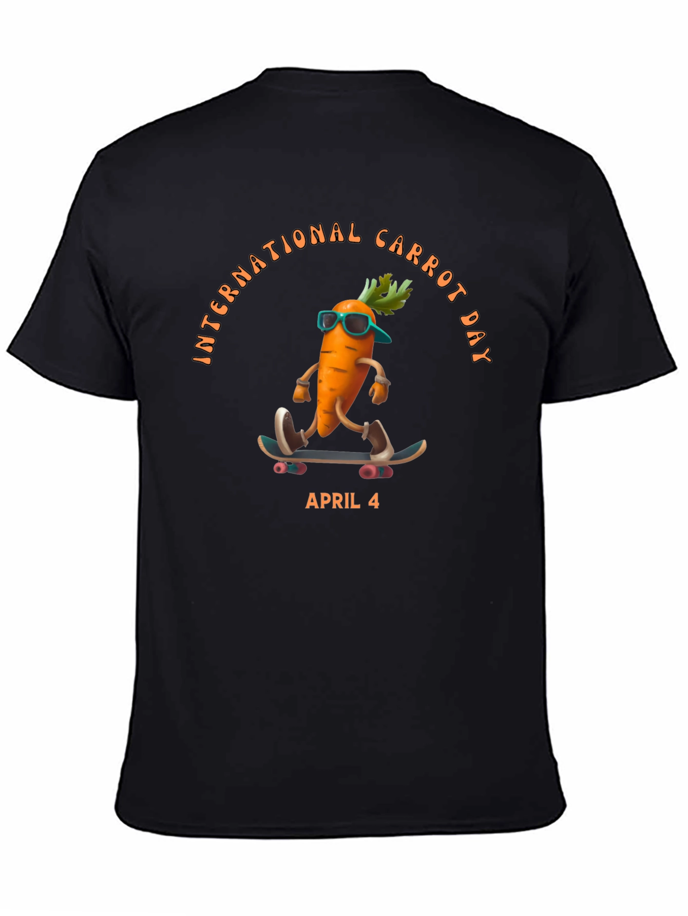 Black International Carrot Day Skateboard T-Shirt view 4