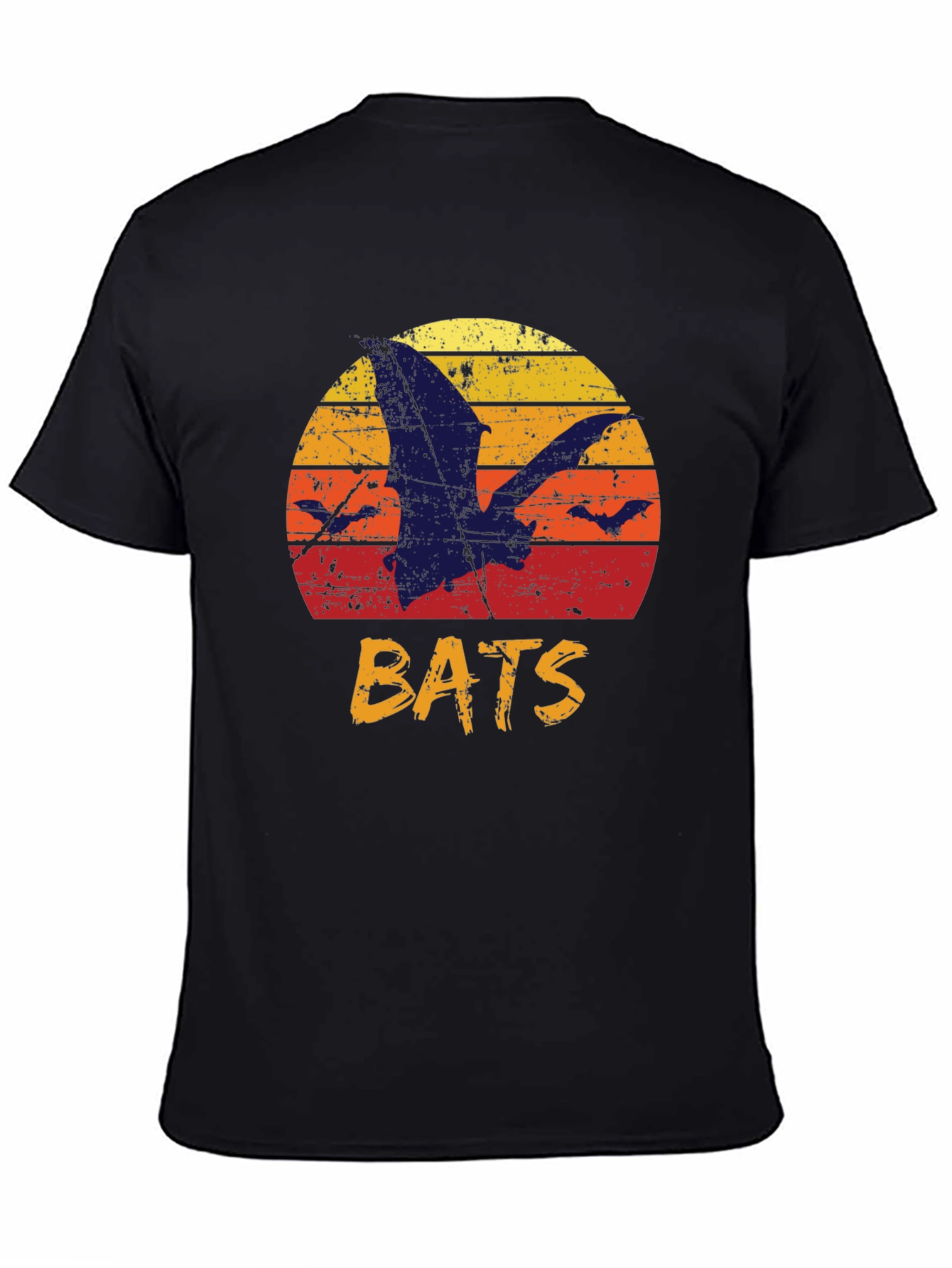 Black Retro Bats Graphic Tee - Vintage Sunset T-Shirt view 4