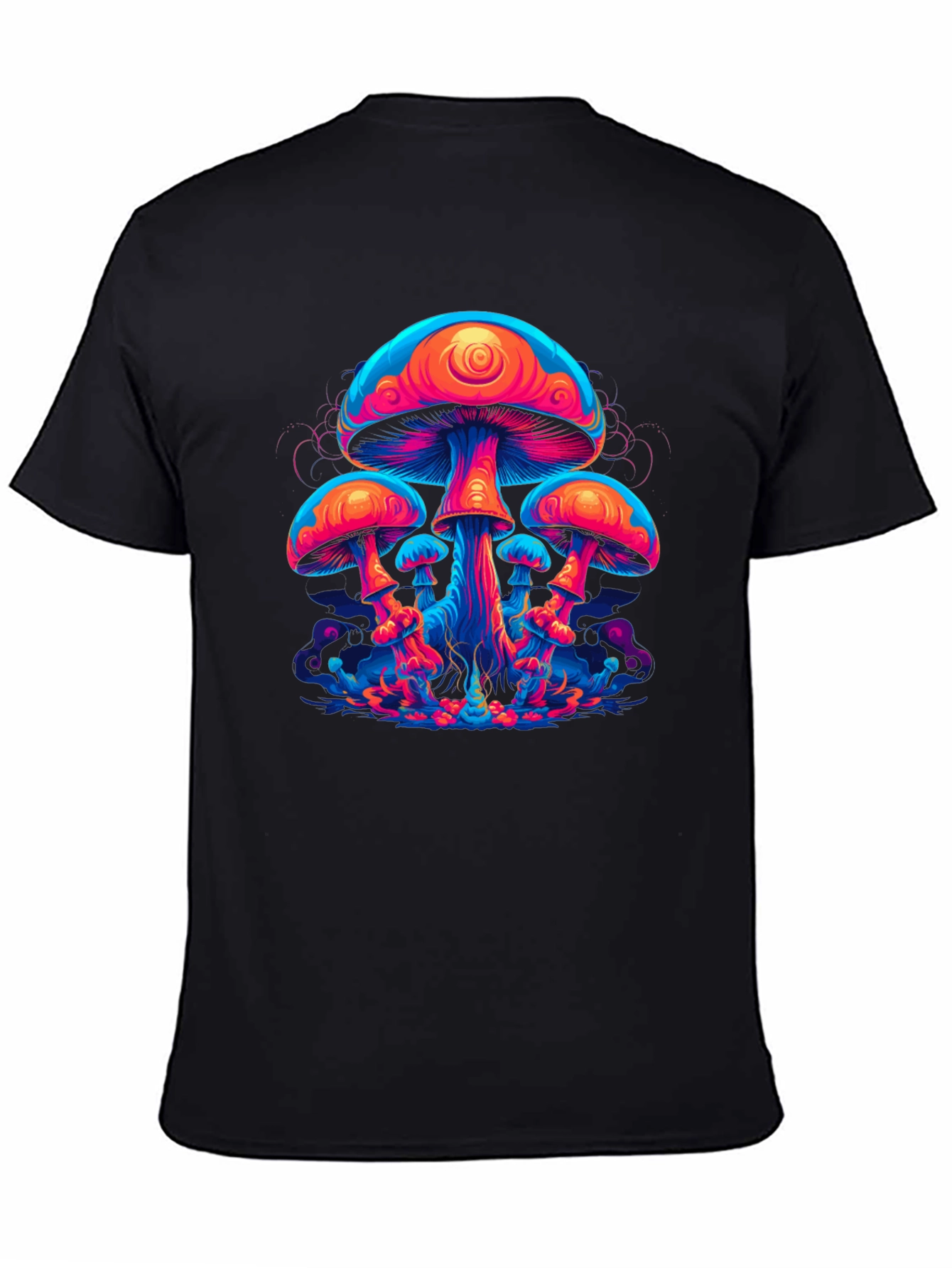 Black Neon Mushroom Graphic Tee - Psychedelic Black T-Shirt view 4