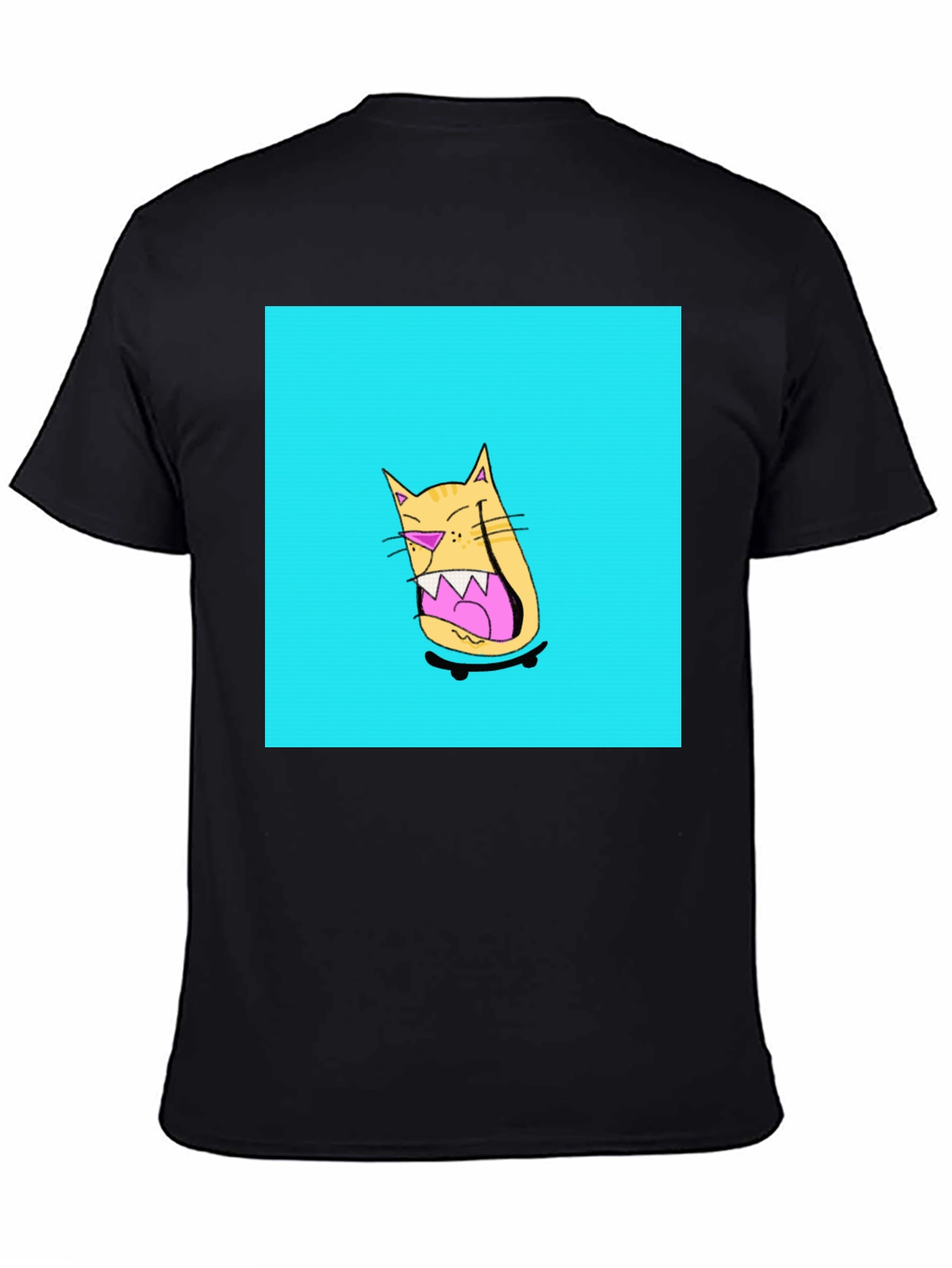 Black Skateboarding Cat Graphic Tee - Black view 4