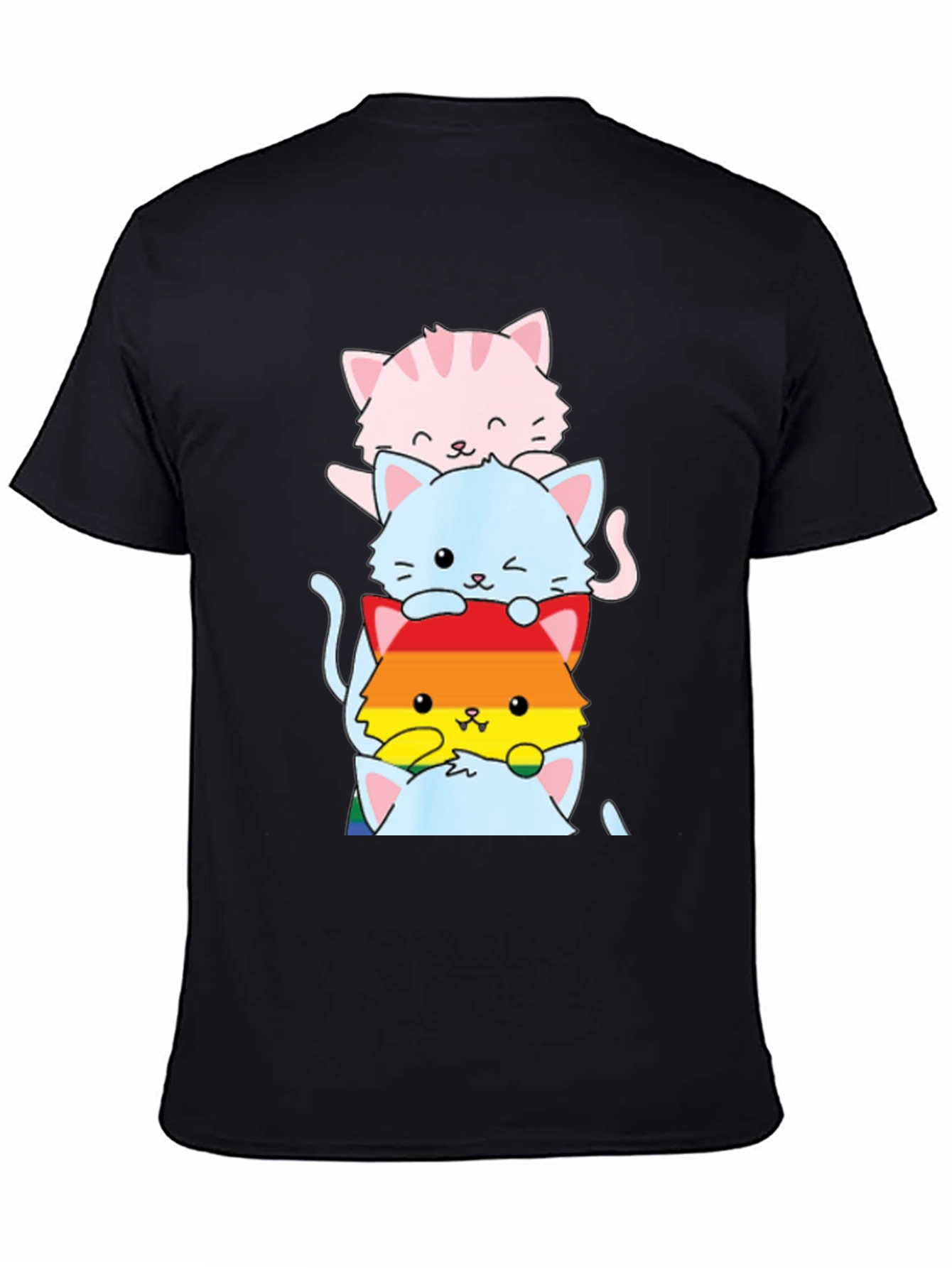 Black Stacked LGBTQ+ Cats T-Shirt view 4