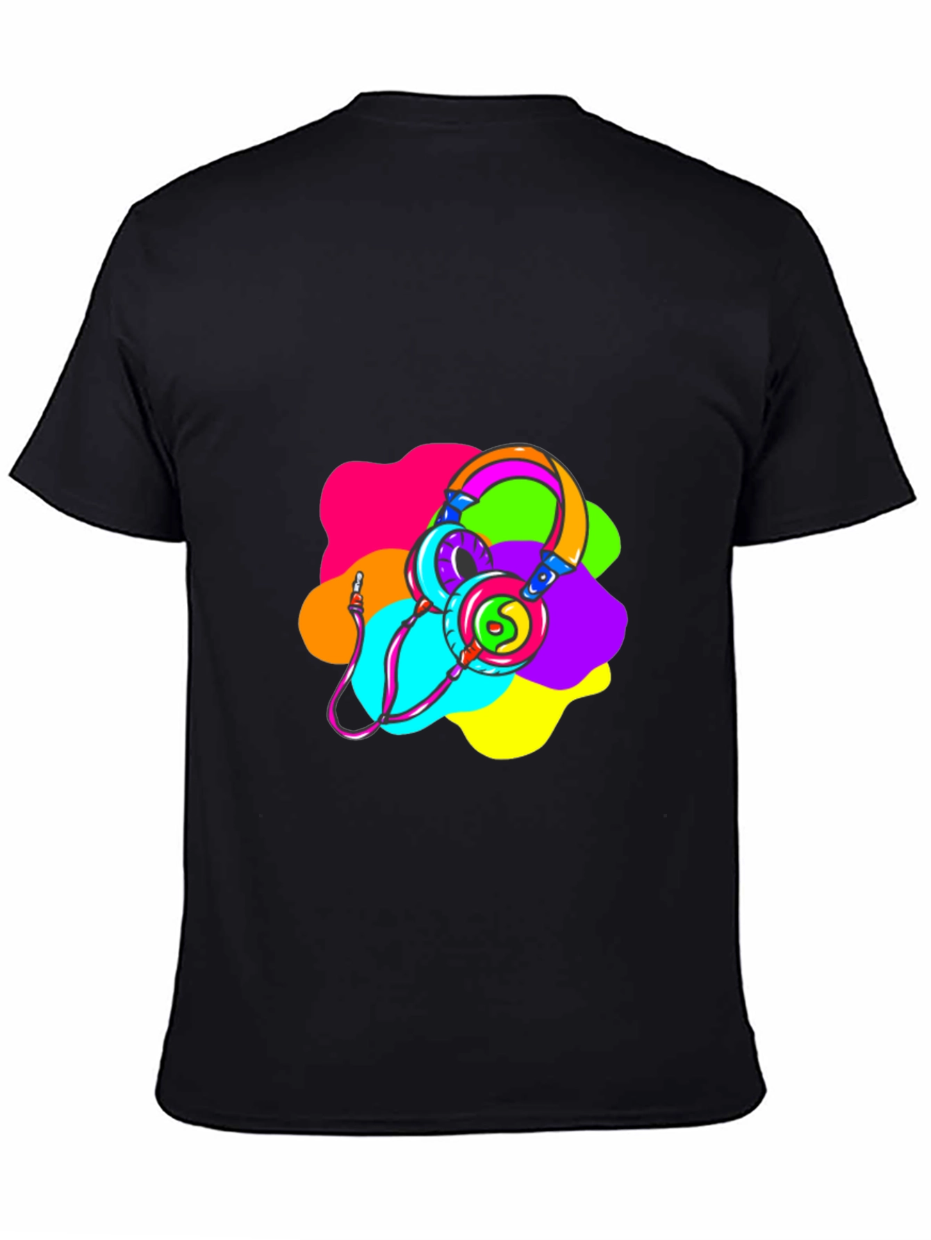 Black Vibrant Headphones Graphic T-Shirt view 4