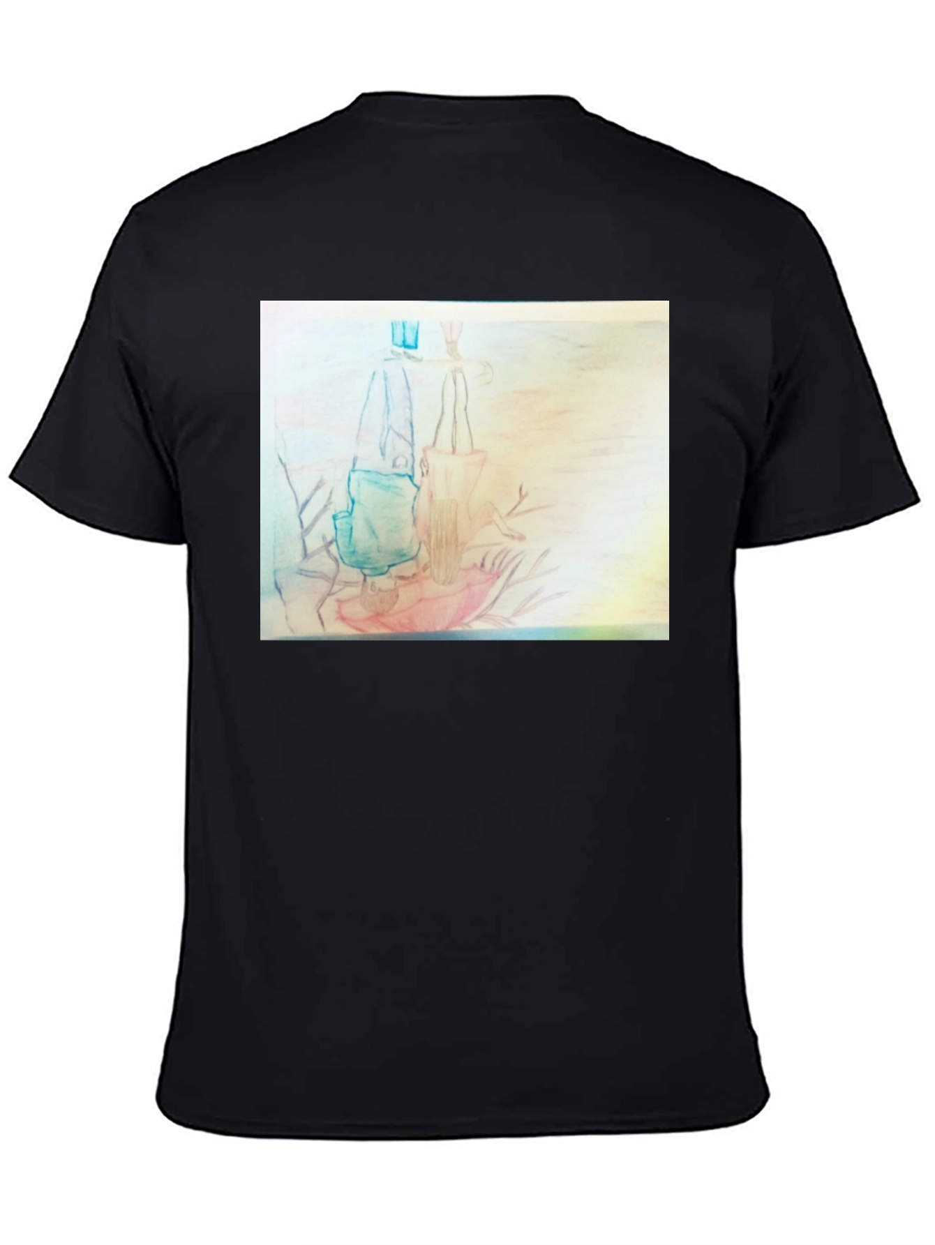 Black Unique Graphic Tee - Pencil Art Design view 4