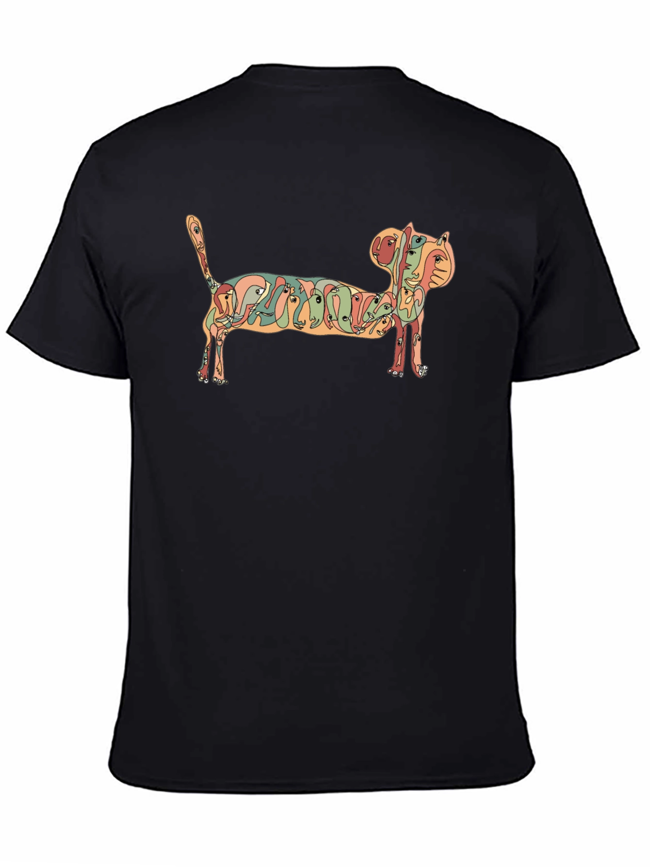 Abstract Cat Faces Graphic Tee - Unique Design - 4