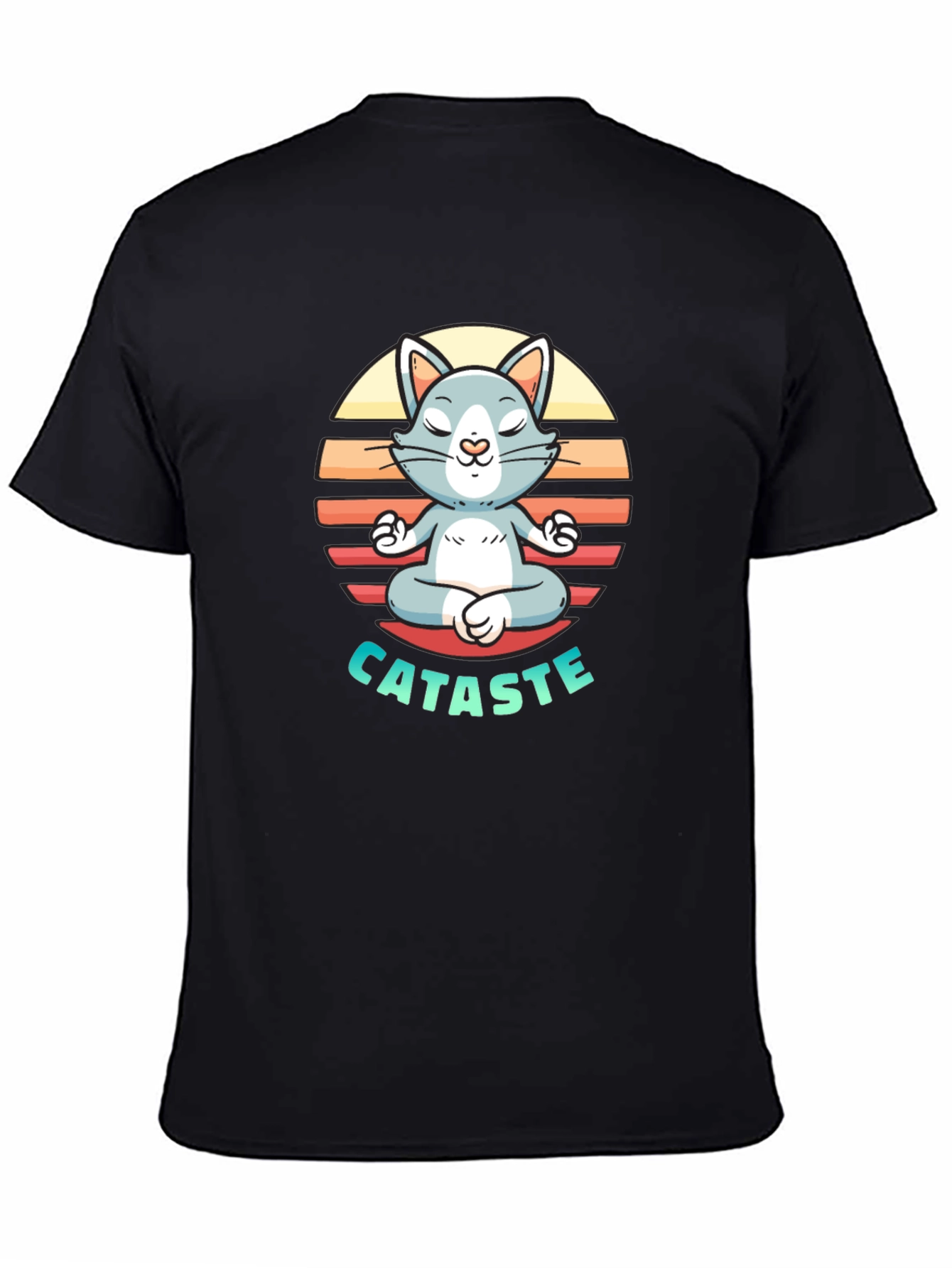 Black Cataste Yoga Cat T-Shirt - Meditating Funny Tee view 4