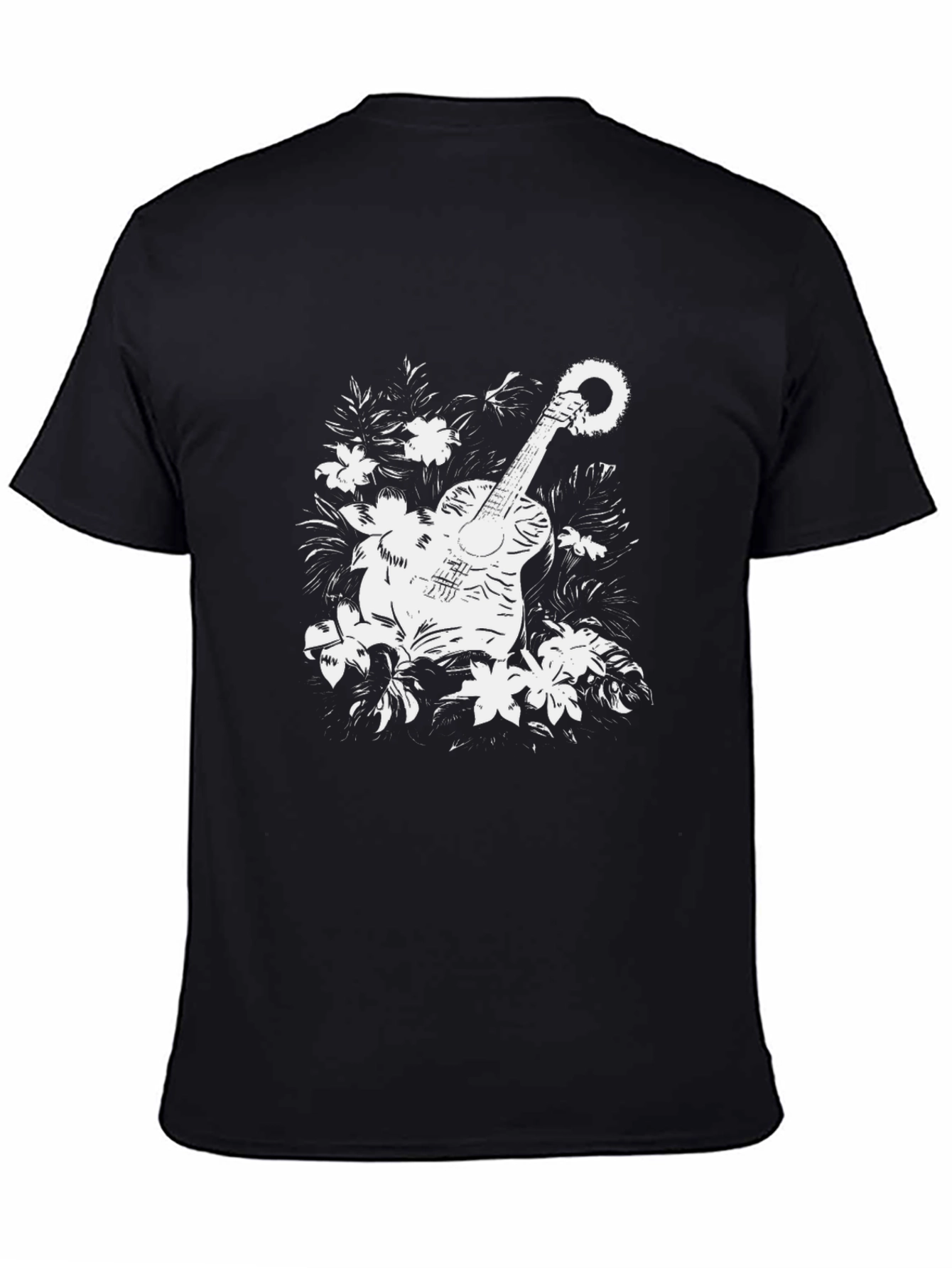 Black Floral Guitar Graphic T-Shirt - Black view 4