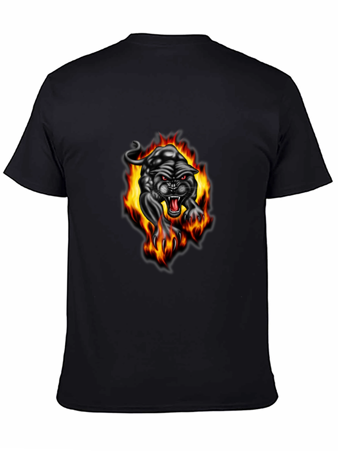Black Fiery Panther Graphic Tee - Black Cotton T-Shirt view 4