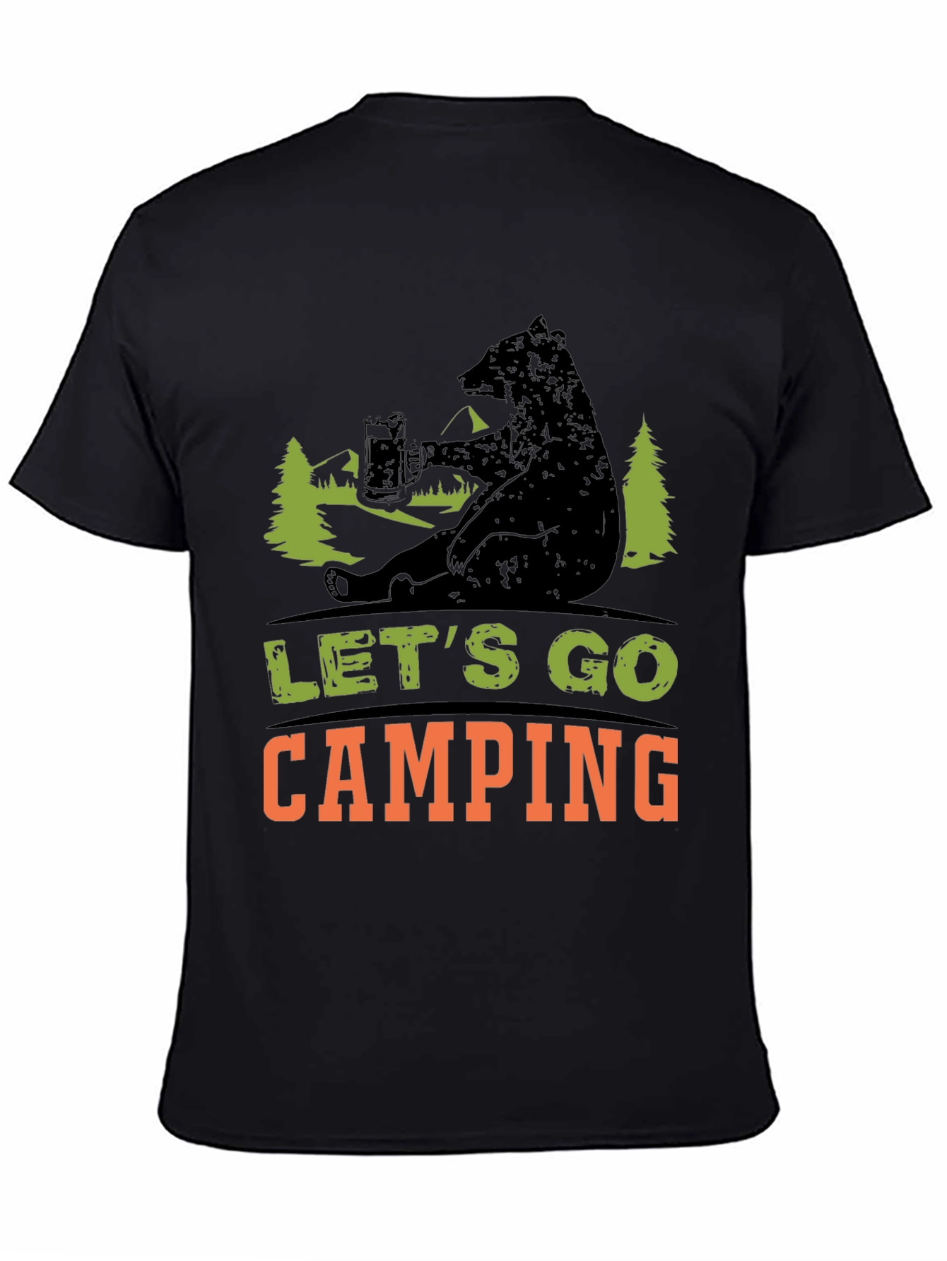 Black Let's Go Camping Bear T-Shirt view 4