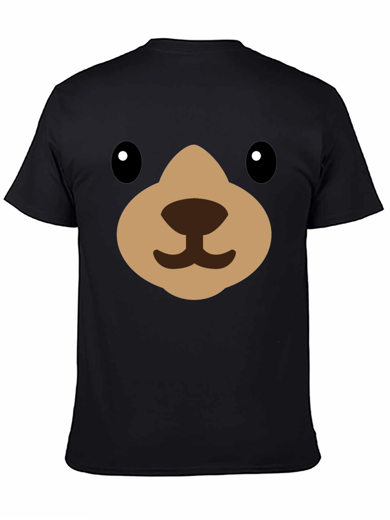 Black Cute Cartoon Bear Face Black T-Shirt view 4