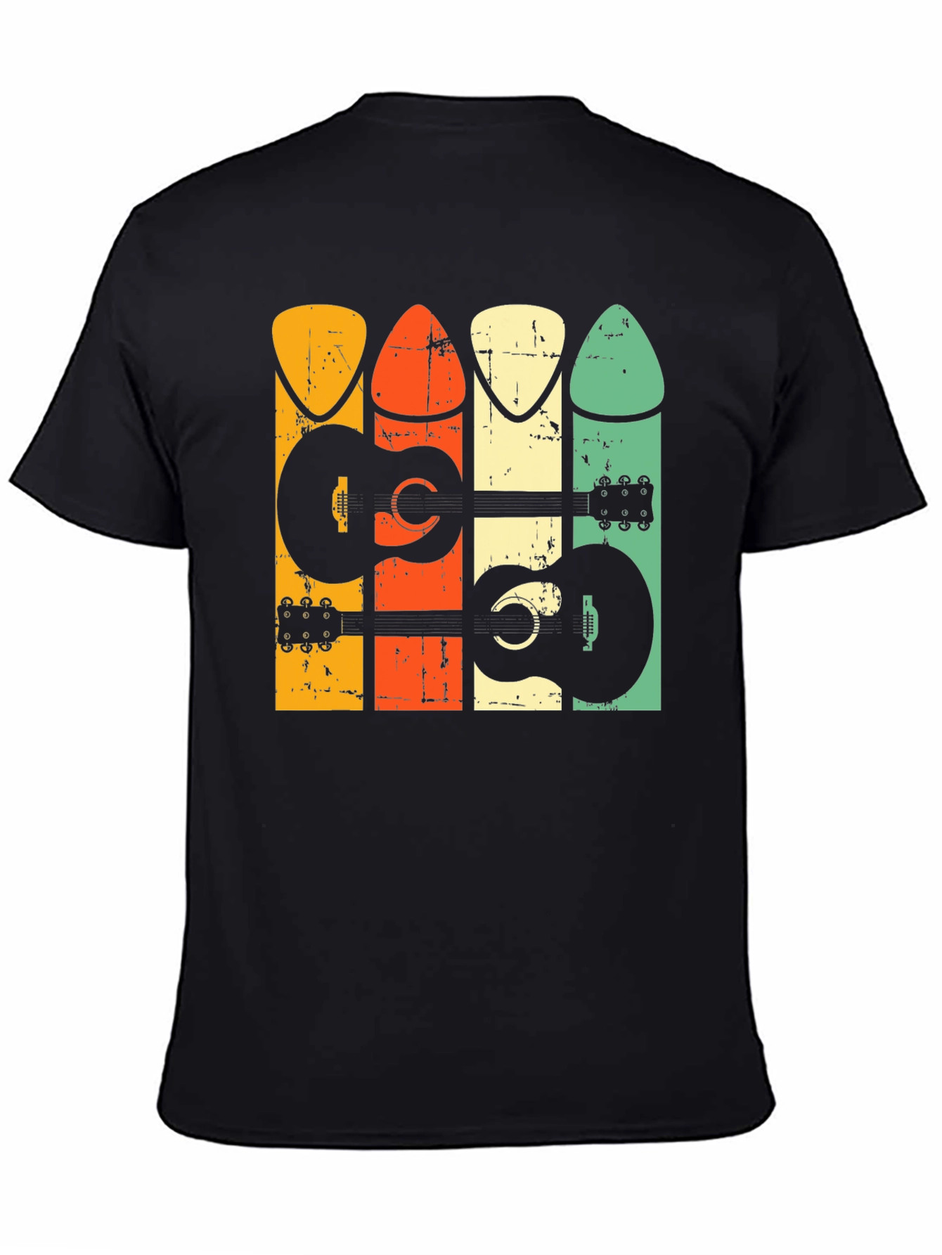 Black Retro Guitar Pick T-Shirt view 4