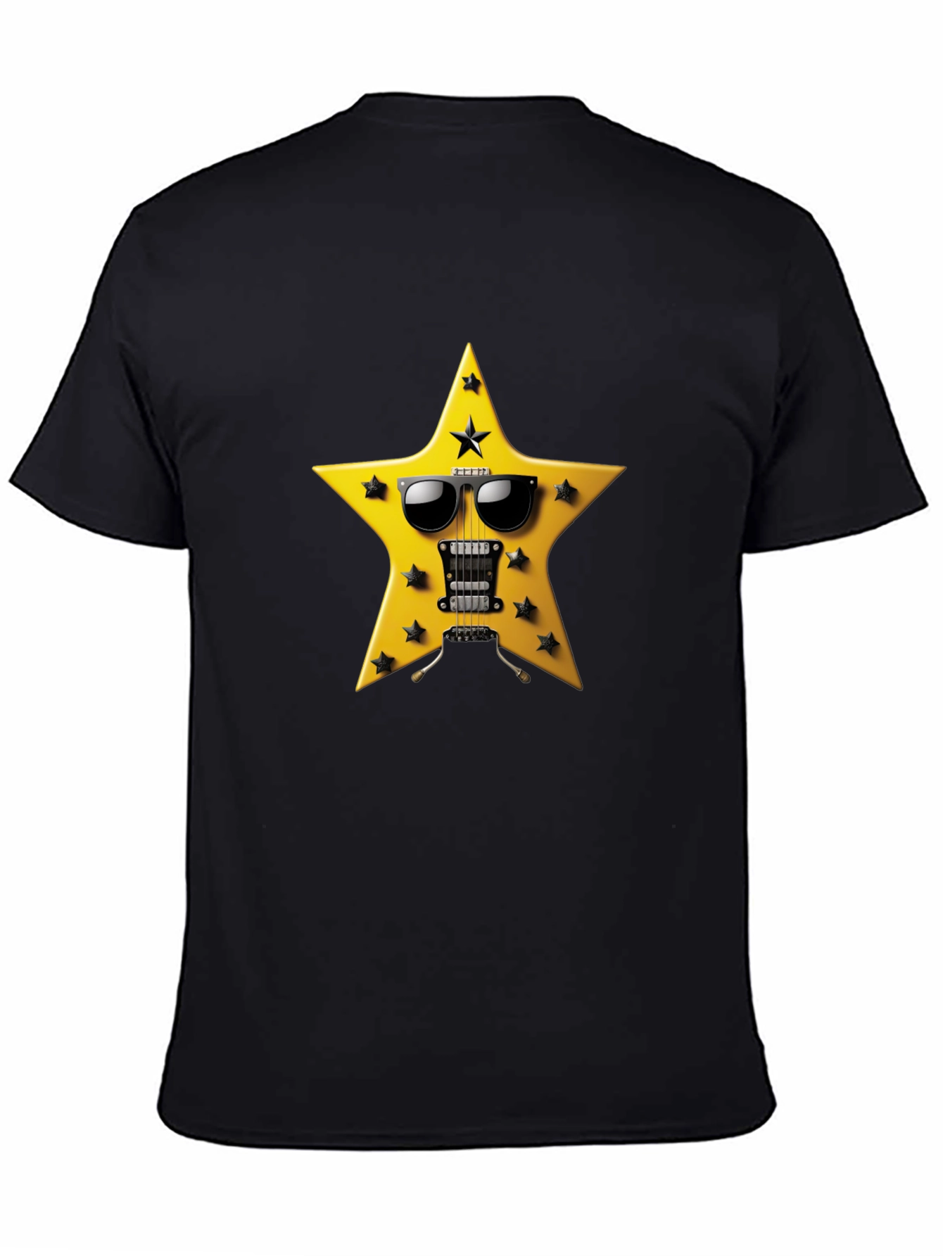 Black Rockstar Guitar Star T-Shirt - Cool Graphic Tee view 4