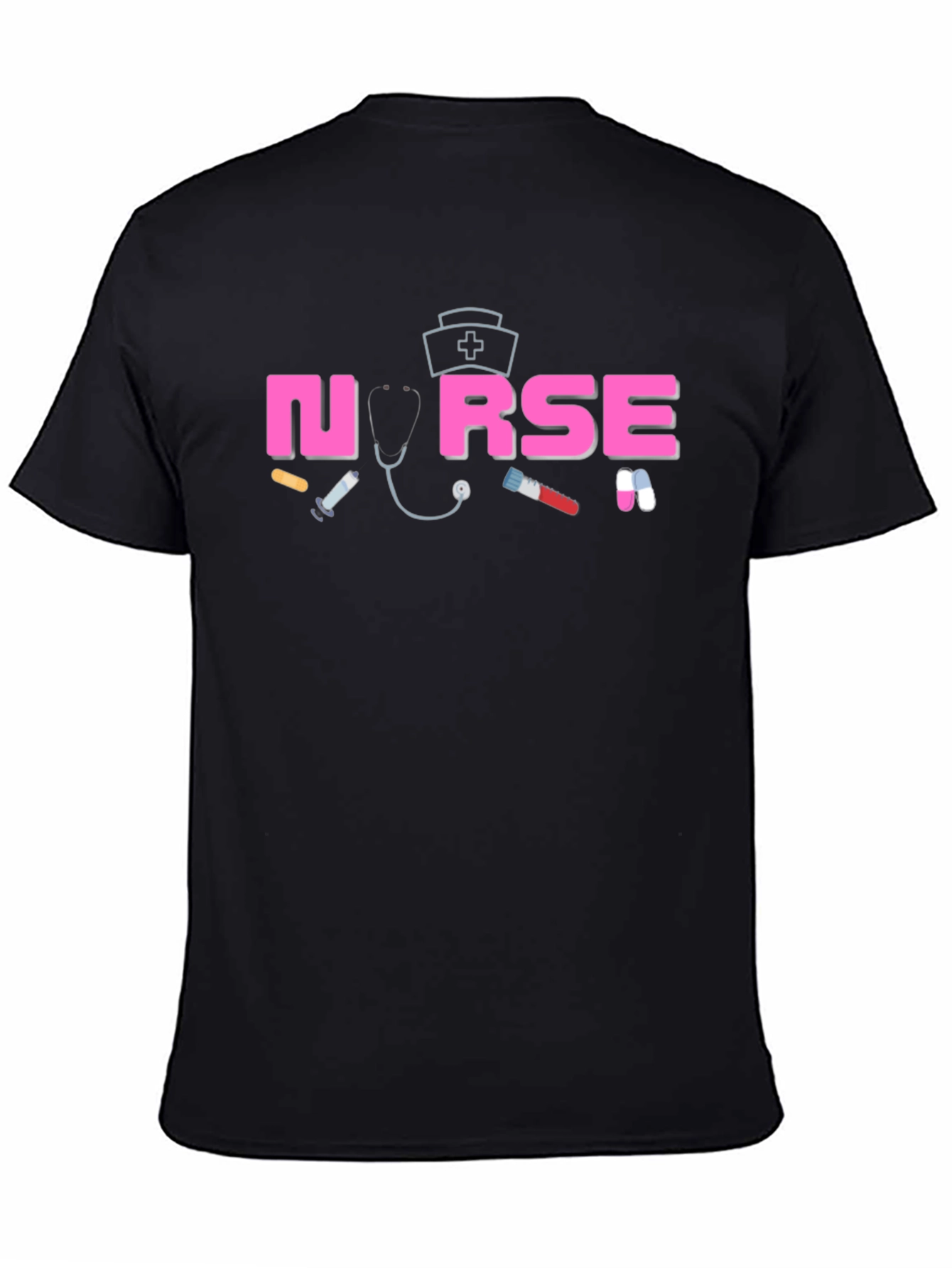 Black Nurse Graphic T-Shirt, Medical Theme Apparel view 4