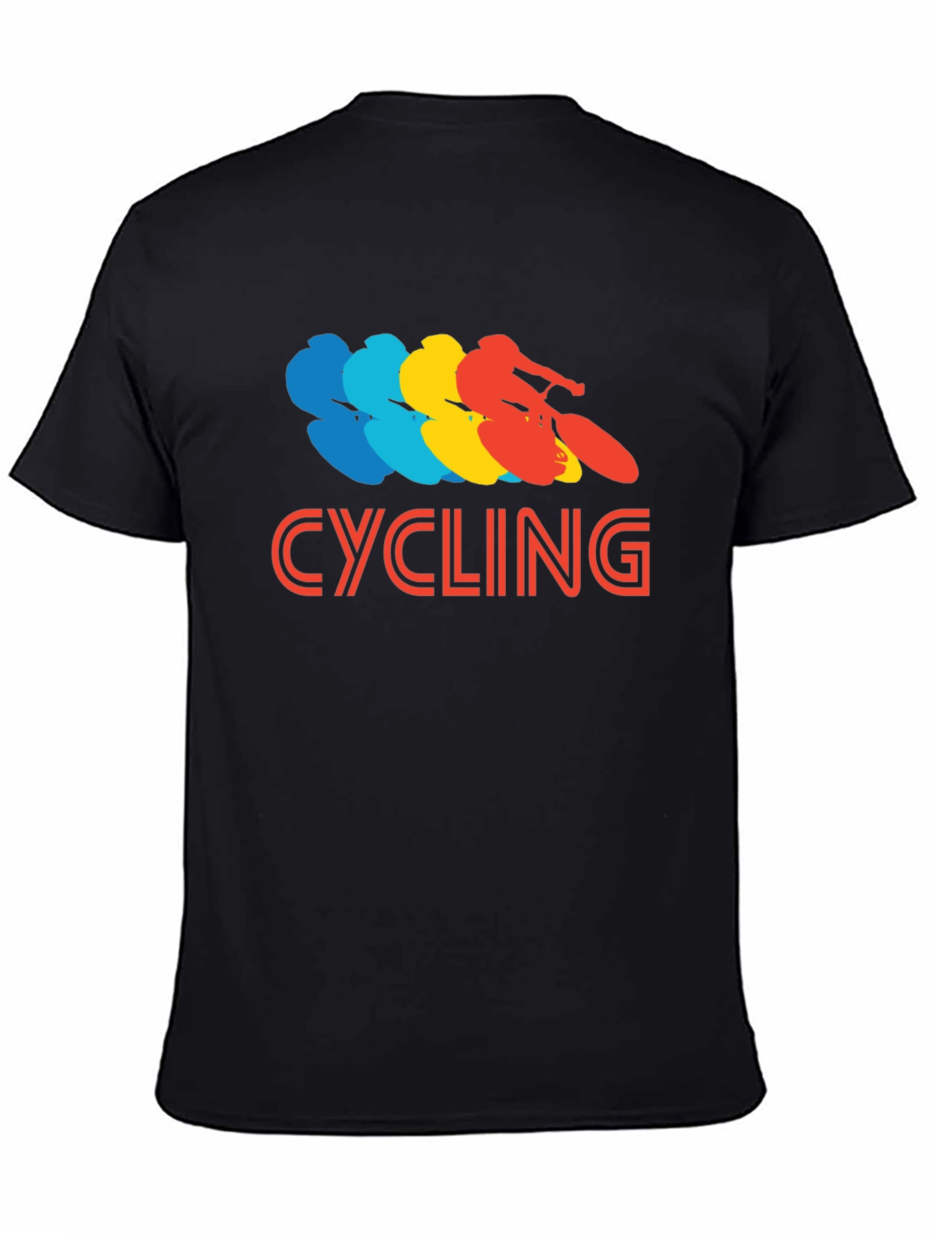 Black Retro Cycling Graphic Tee - Black Cotton T-Shirt view 4