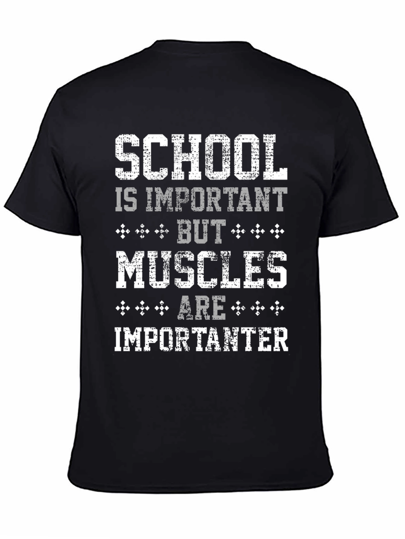 Black Funny Gym T-Shirt: School vs. Muscles view 4