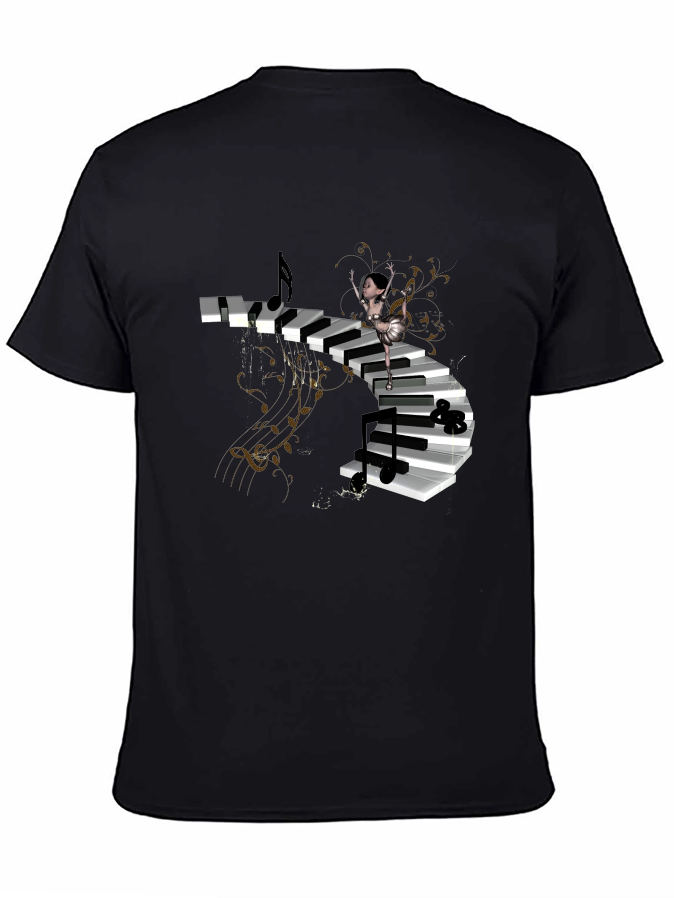 Black Piano Stairway Ballerina Black T-Shirt view 4