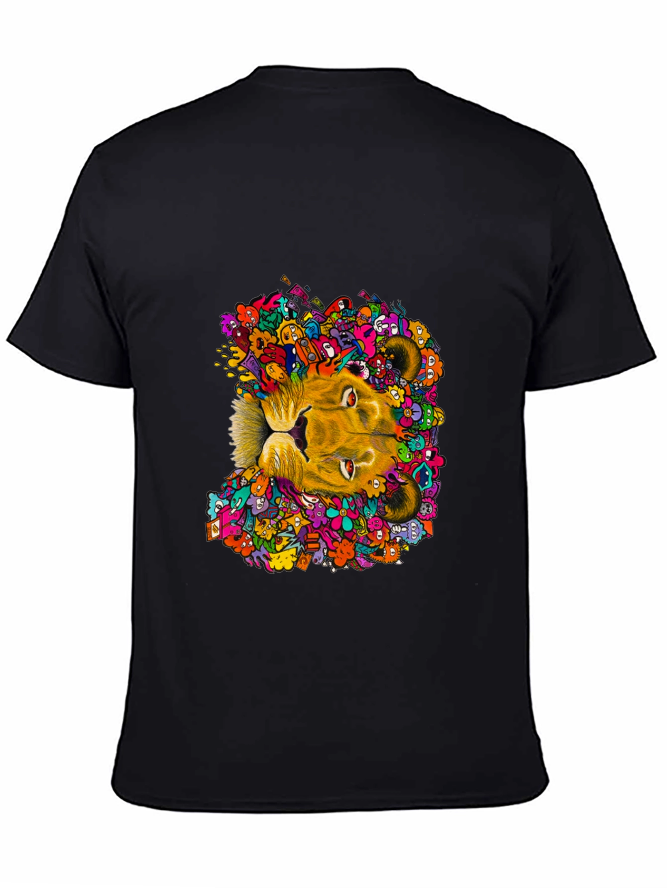 Black Lion Doodle Graphic Tee - Black Cotton T-Shirt view 4