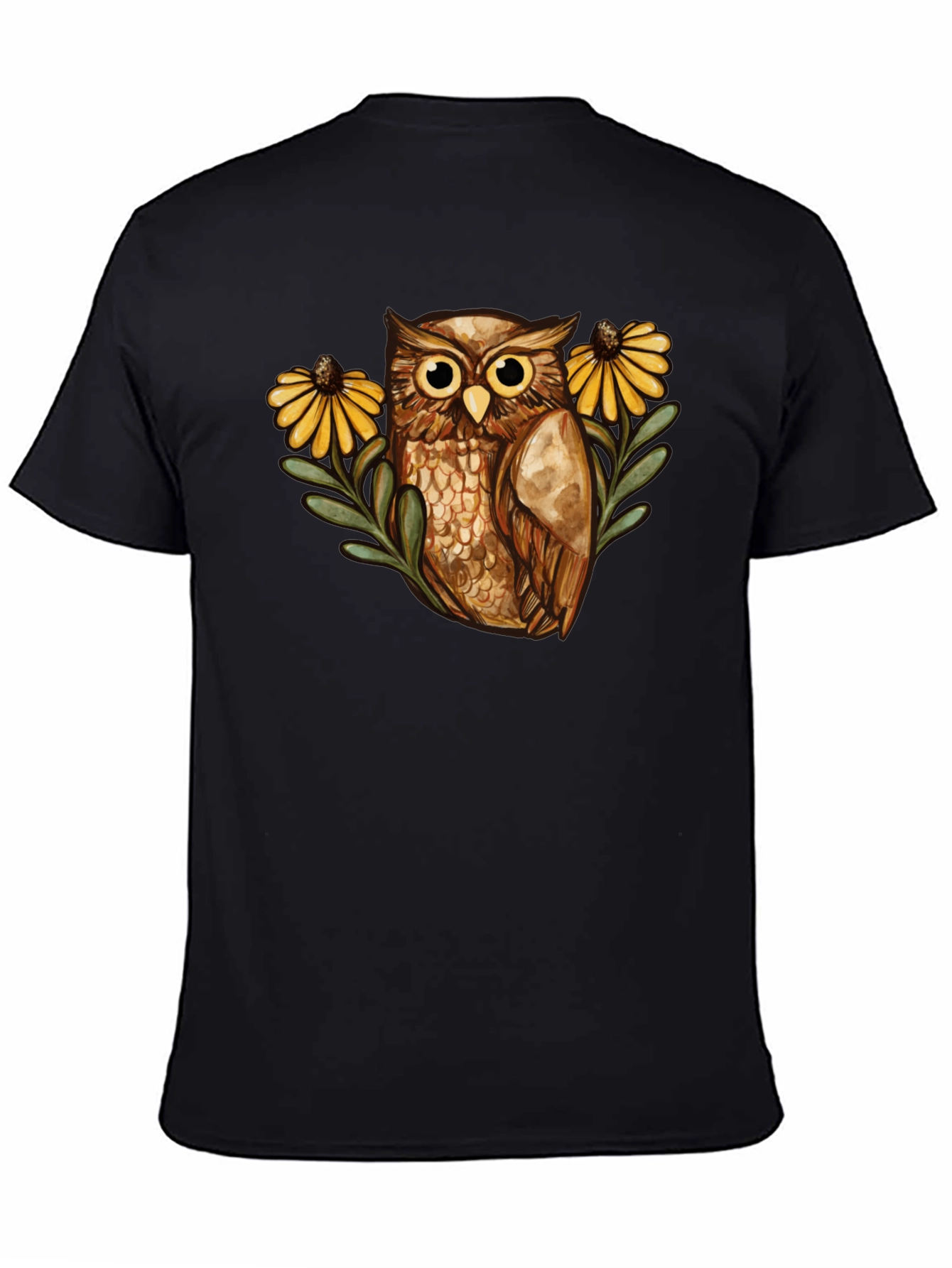 Black Owl and Sunflower Graphic Tee - Black view 4
