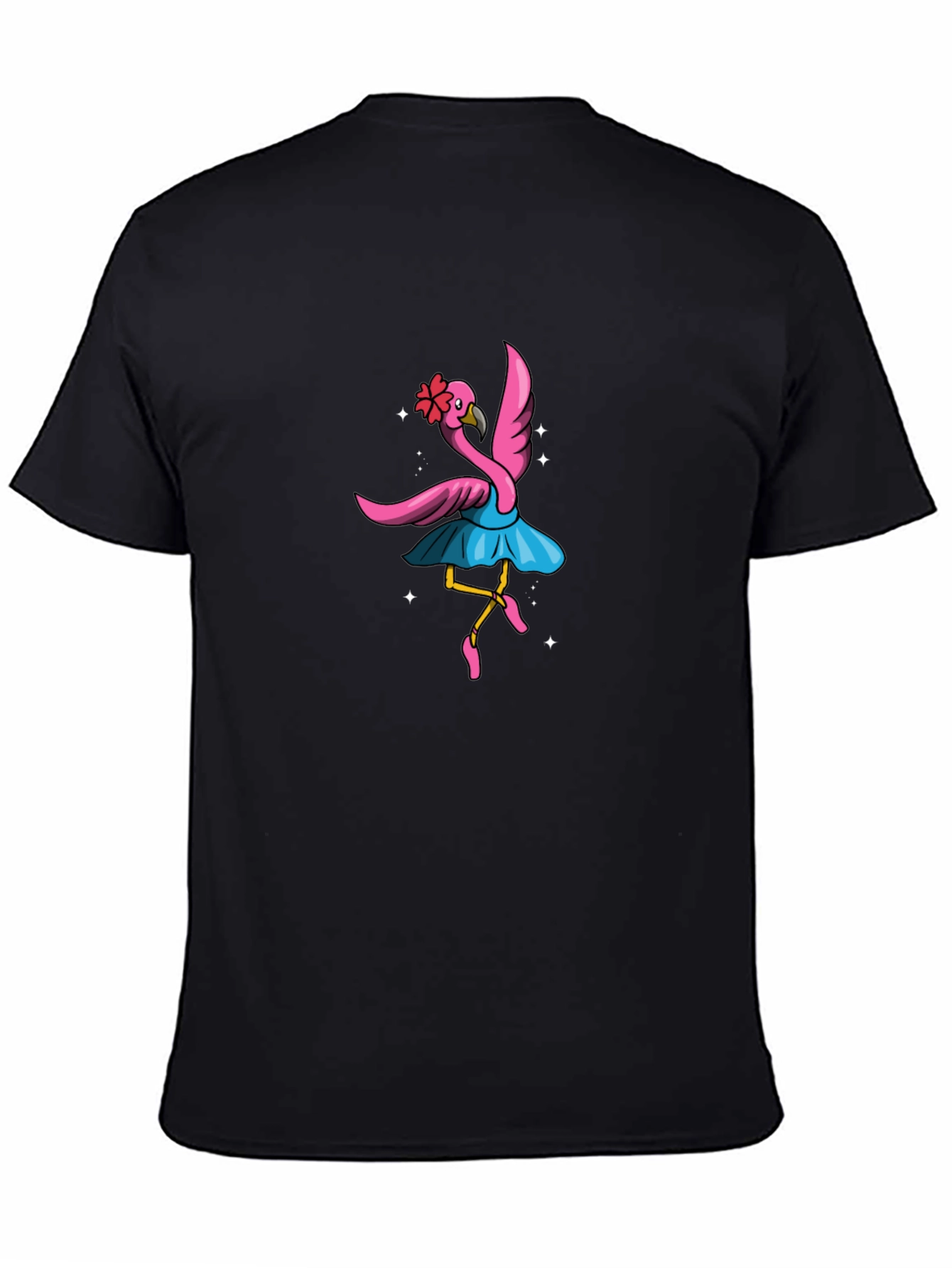 Black Dancing Flamingo Graphic Tee - Black Cotton Shirt view 4