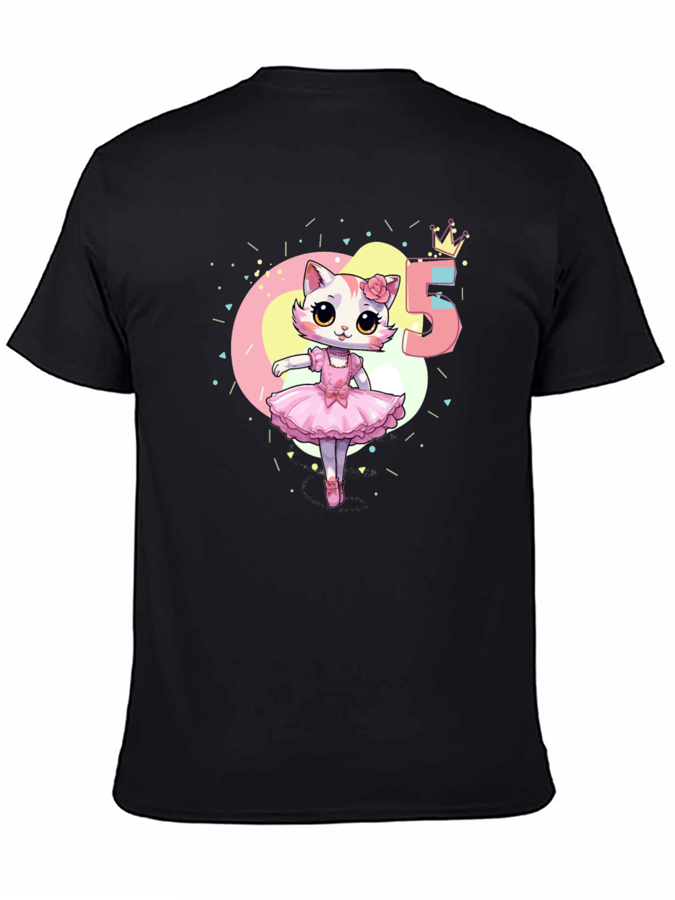 Black Cute Cat Ballerina 5th Birthday T-Shirt view 4