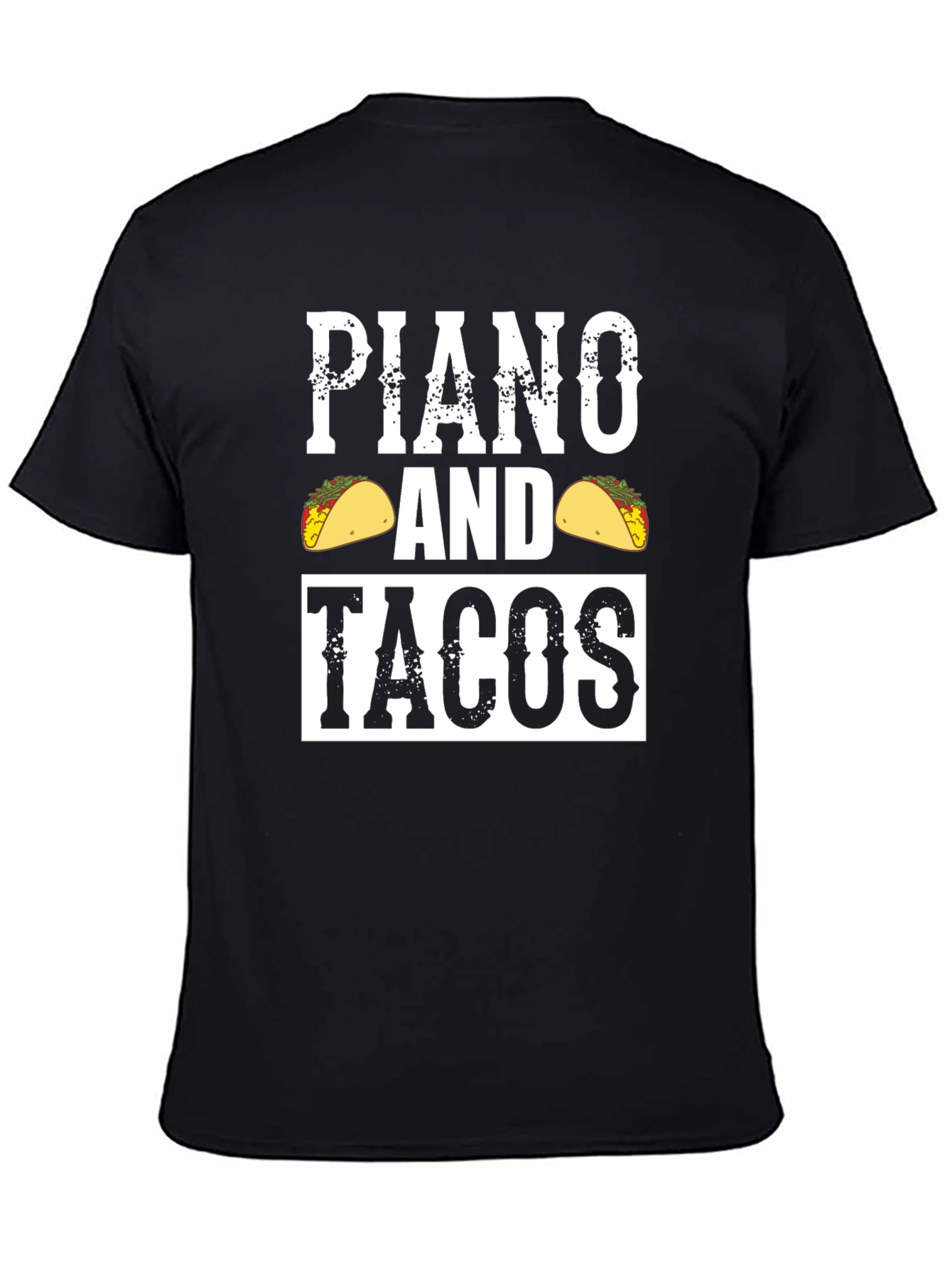 Black Piano and Tacos Graphic Tee - Novelty Men's T-Shirt view 4