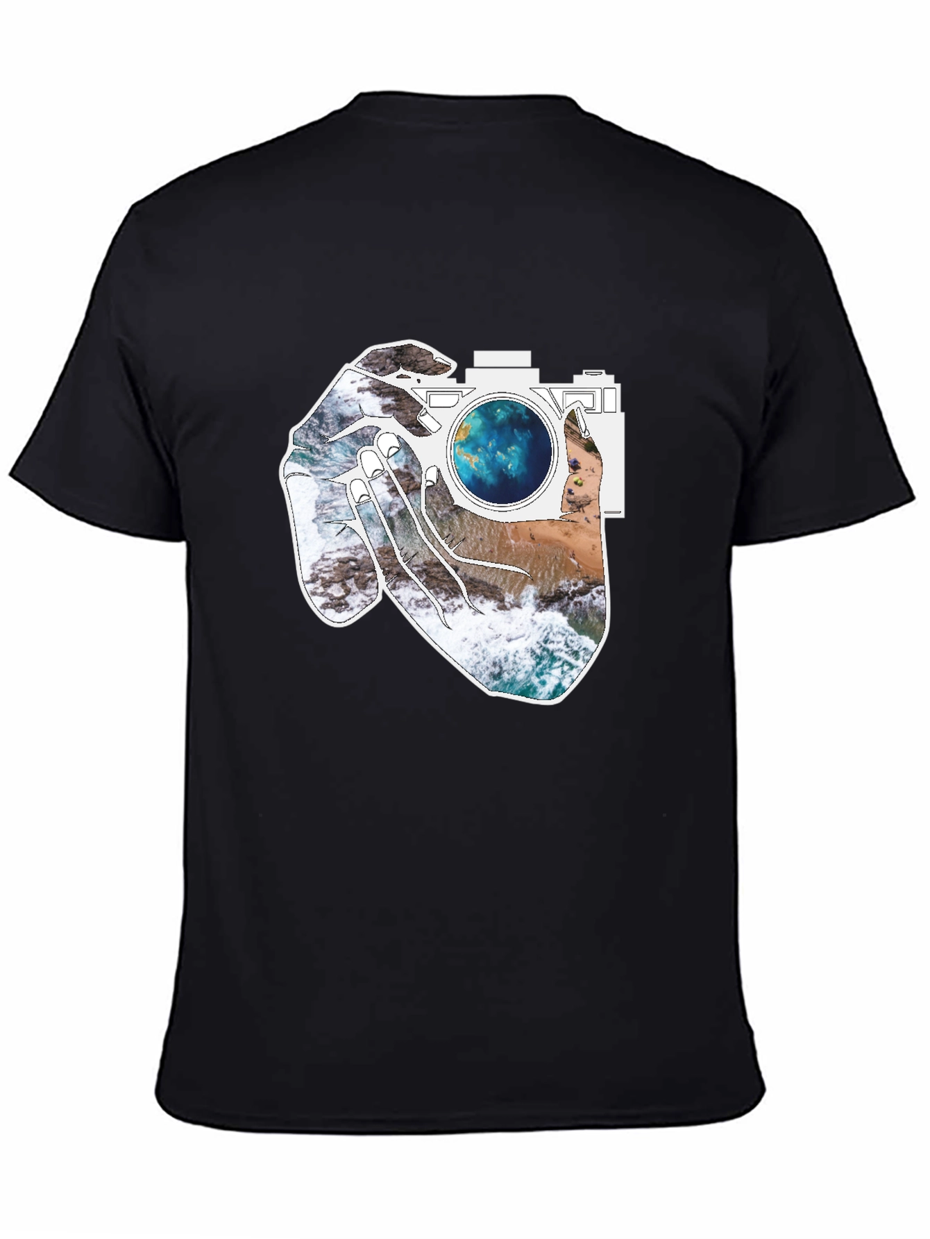 Black Camera Beach Scene Graphic Tee - Black view 4