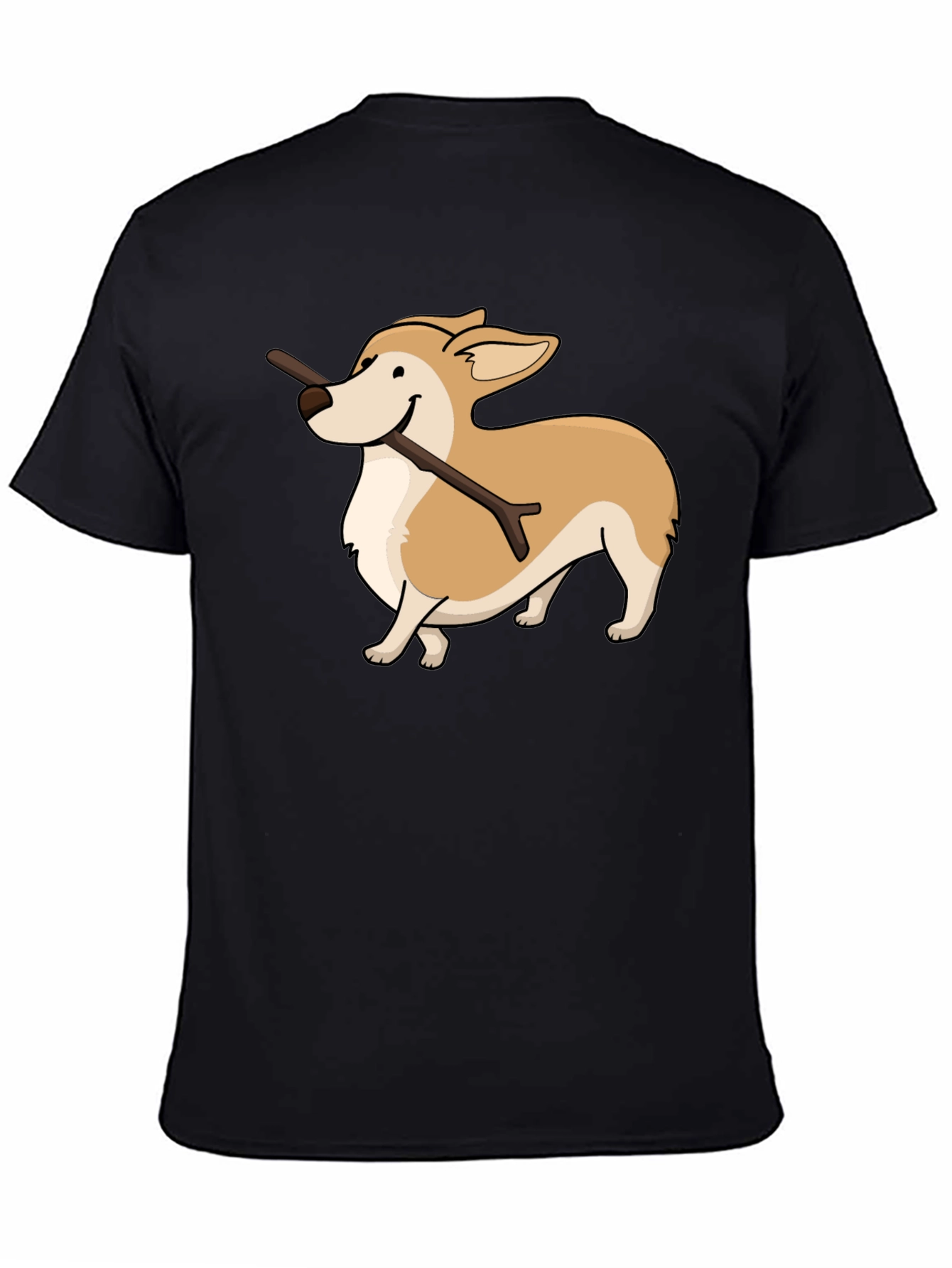 Black Corgi With Stick Graphic T-Shirt view 4