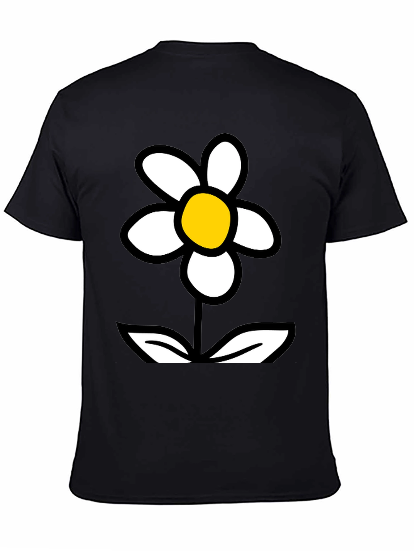 Black Daisy Flower Graphic Tee - Black Cotton T-Shirt view 4