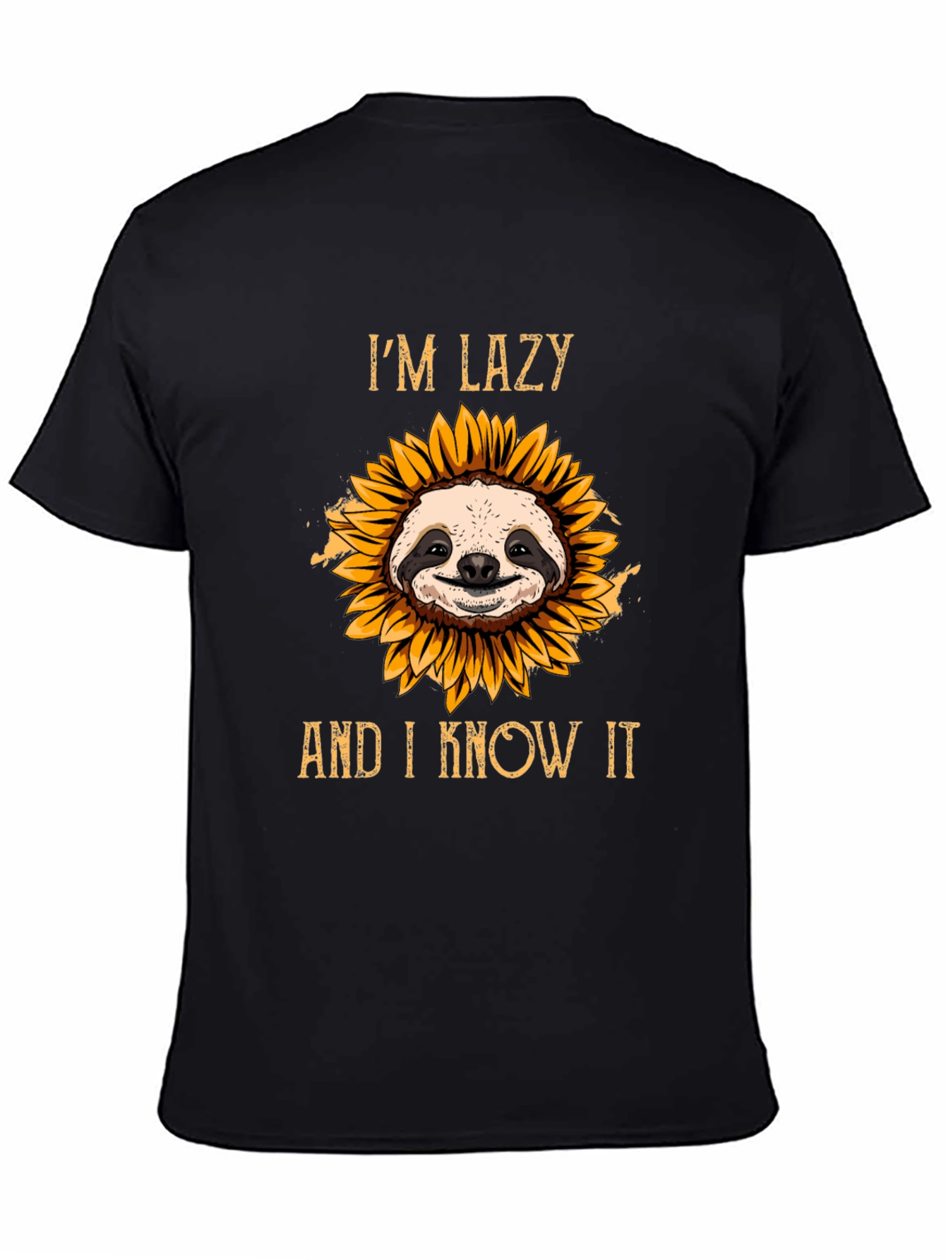 Black Lazy Sloth Sunflower T-Shirt view 4