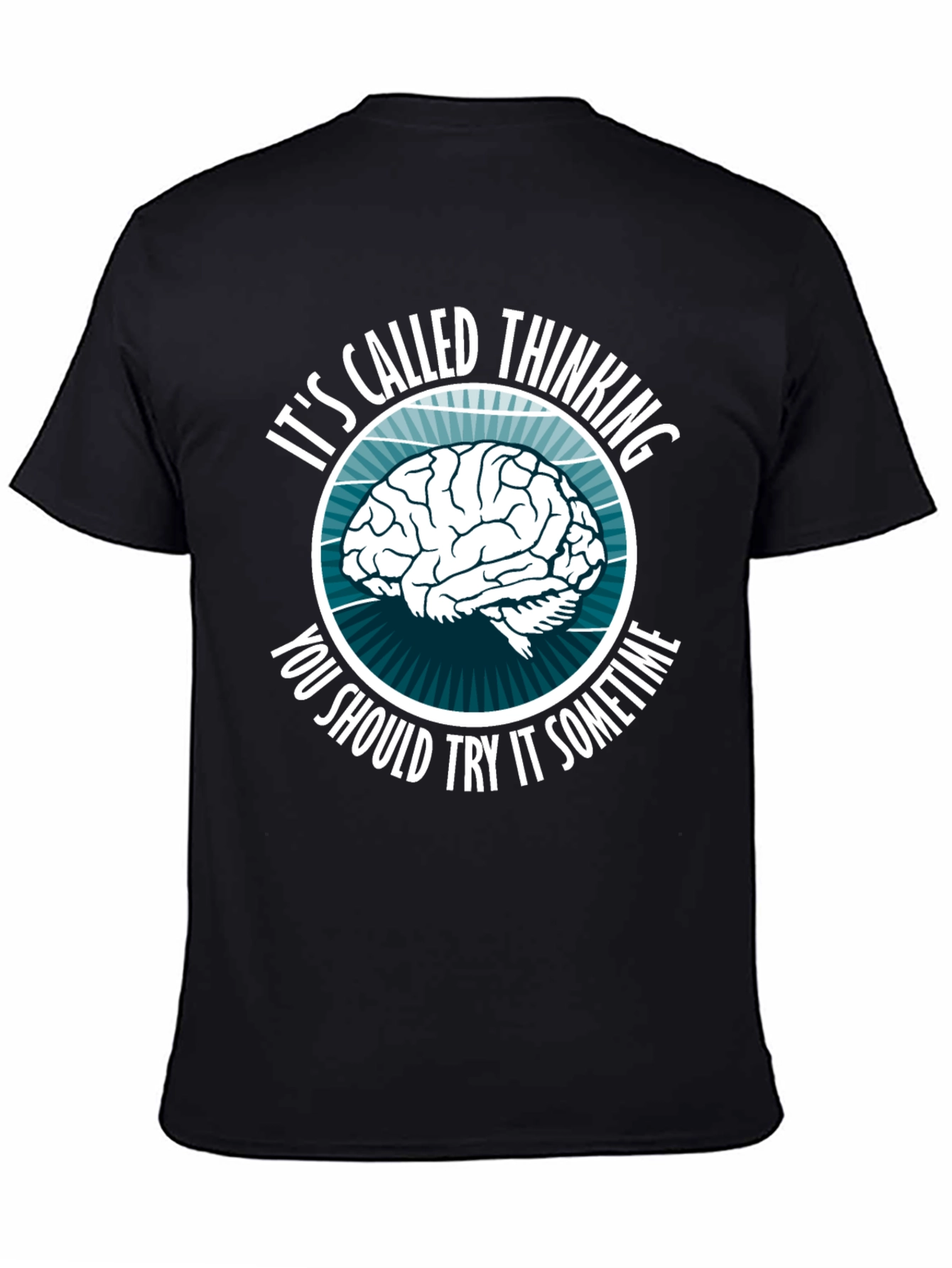 Black Thinking Brain Graphic T-Shirt - Novelty Slogan Tee view 4