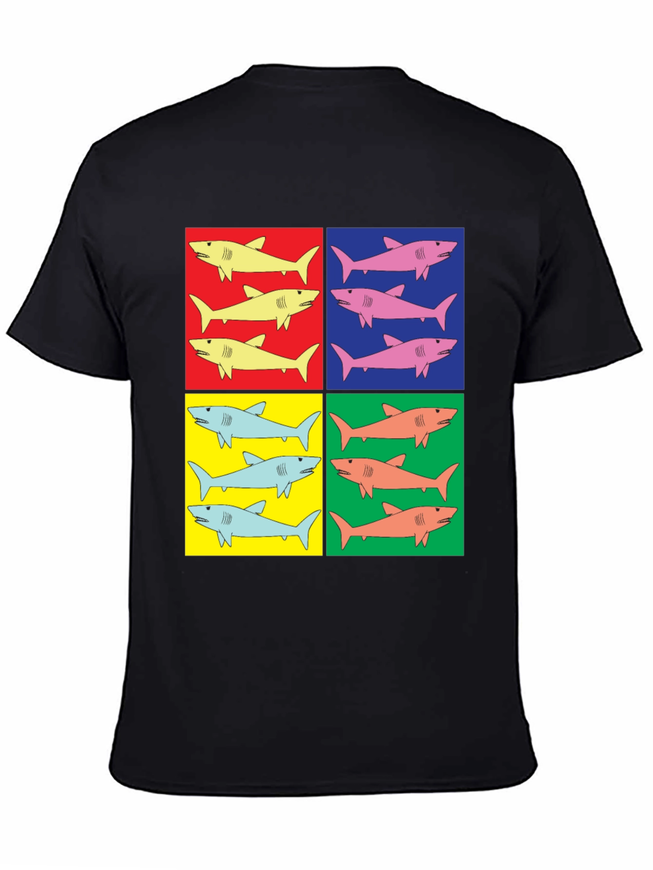 Black Shark Pop Art T-Shirt - Colorful Graphic Tee view 4