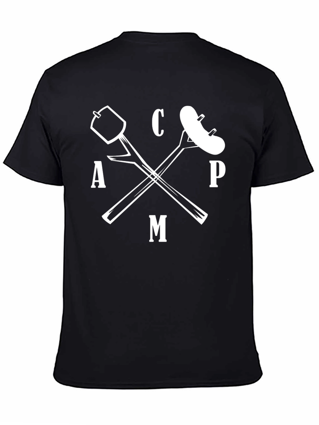 Black CAMP Graphic Tee - Marshmallow & Sausage Campfire Shirt view 4