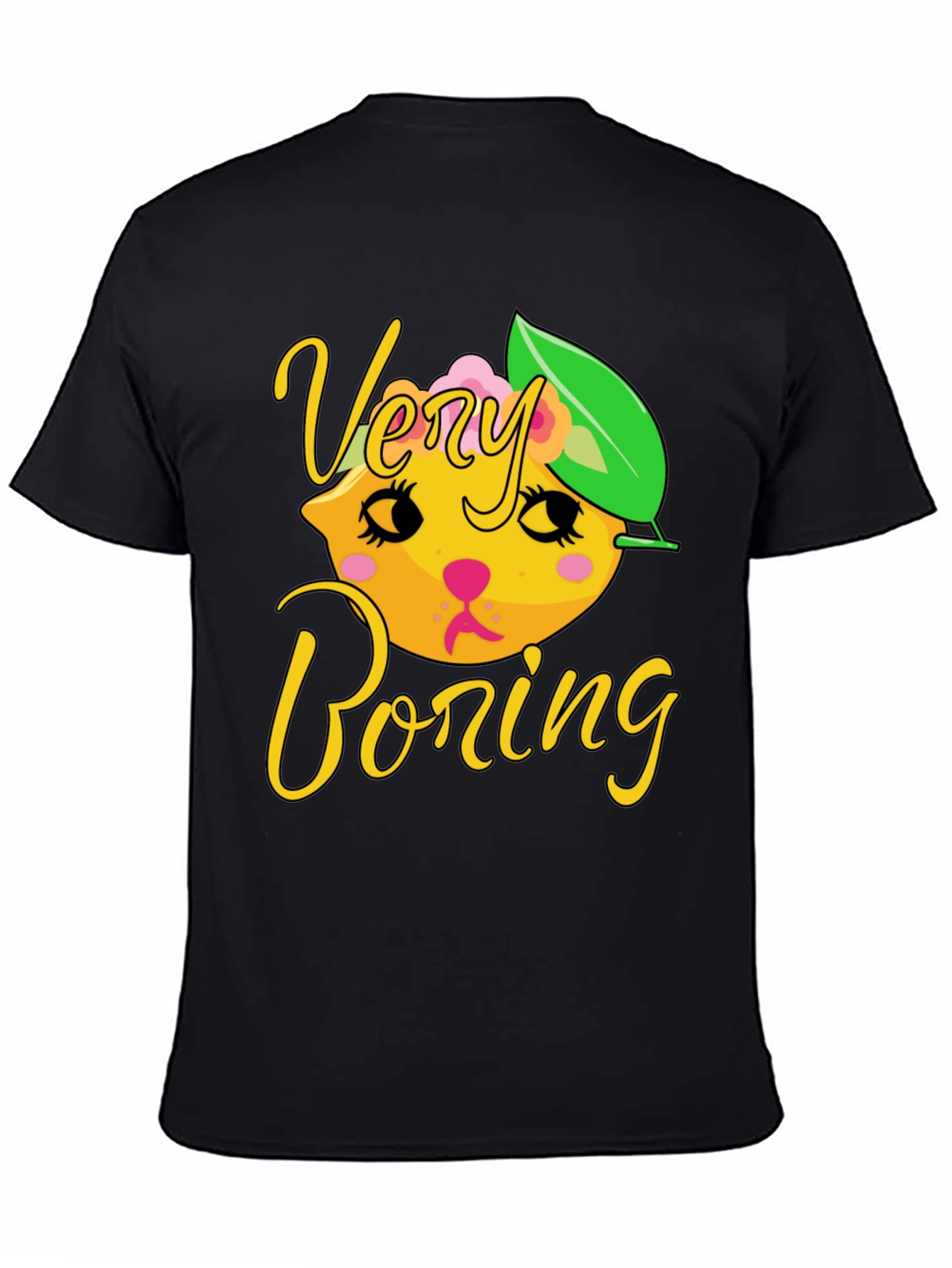 Black Very Boring Lemon Kitty Graphic Tee - Black Cotton Blend view 4