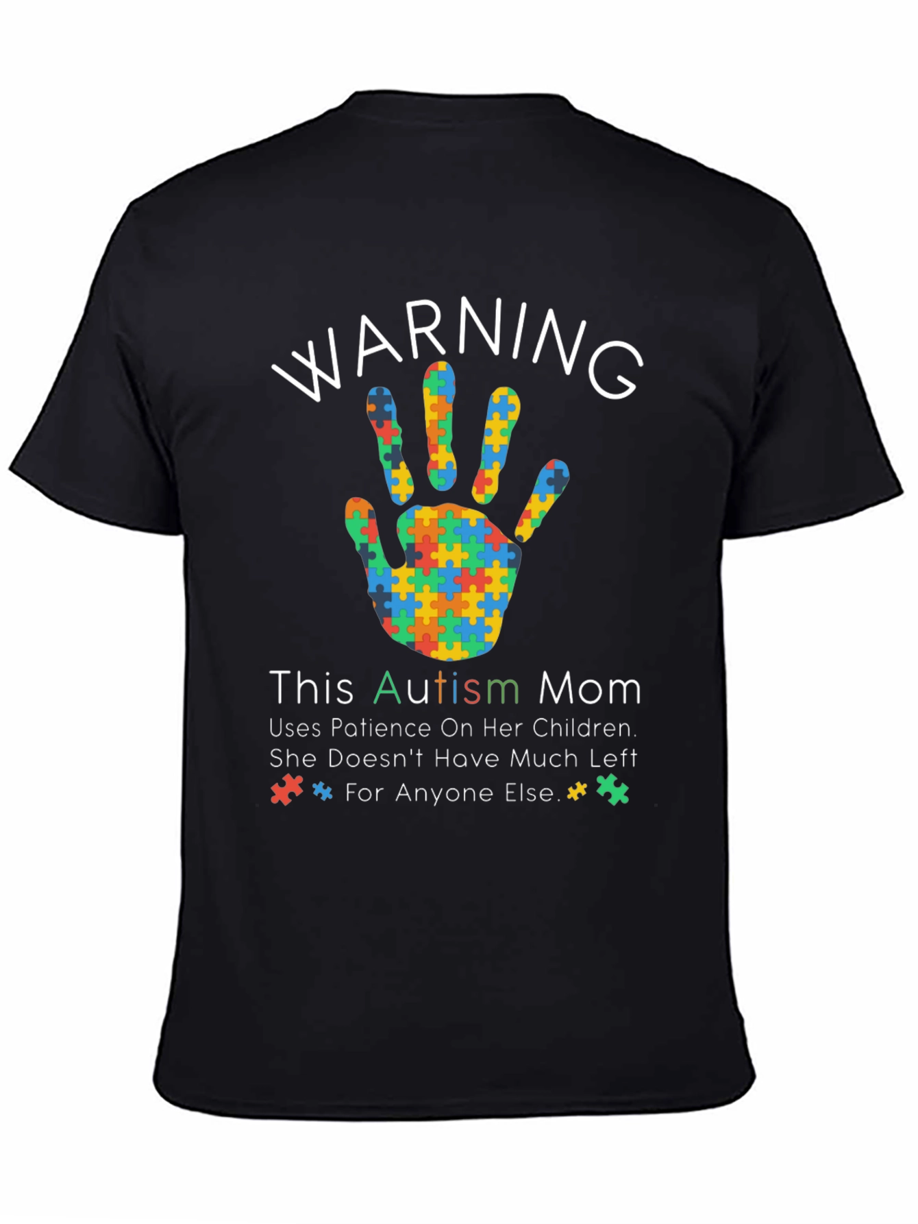 Black Autism Mom Warning T-Shirt view 4